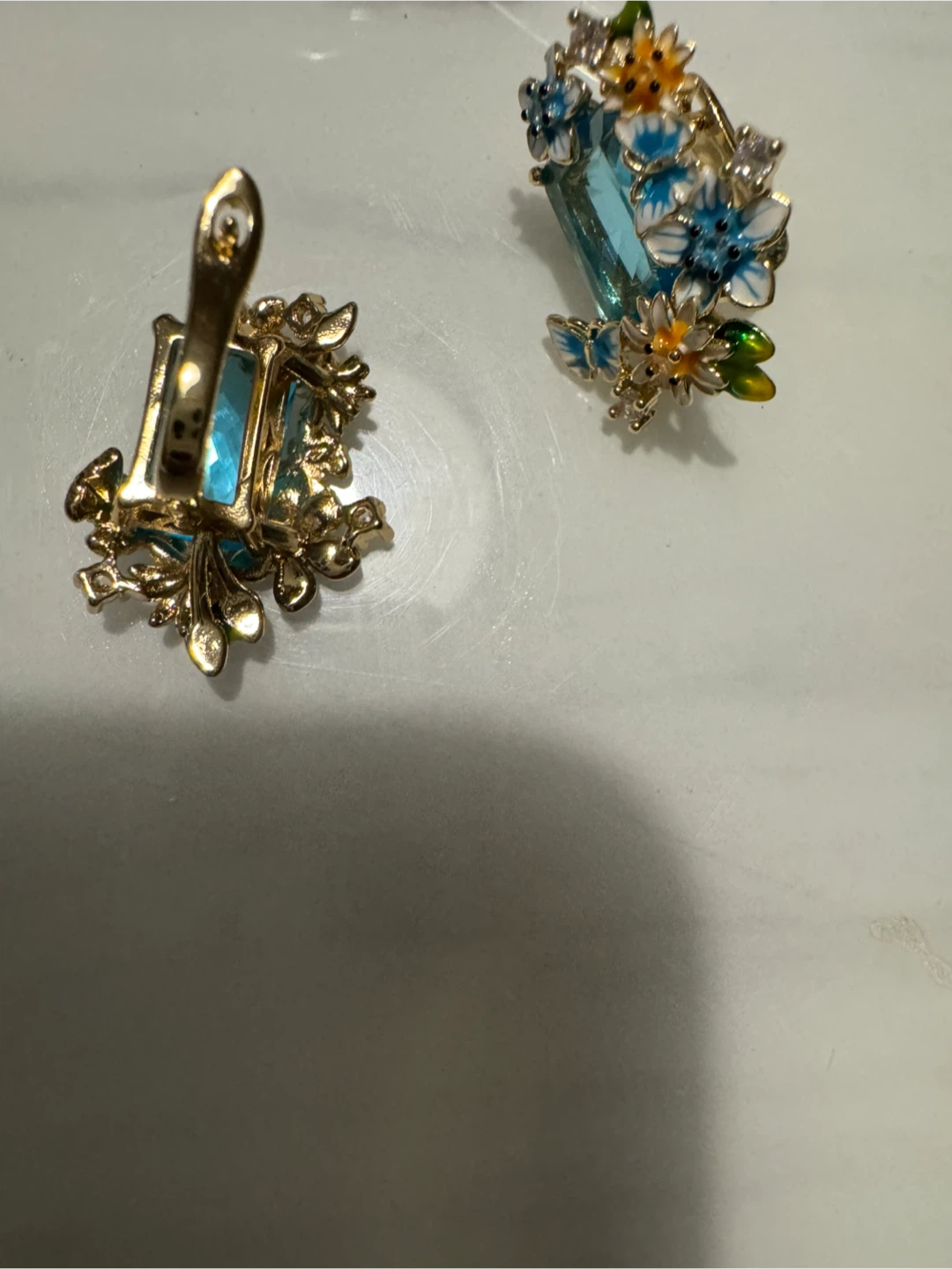 Enamel Flower Crystal Earrings - photo 3