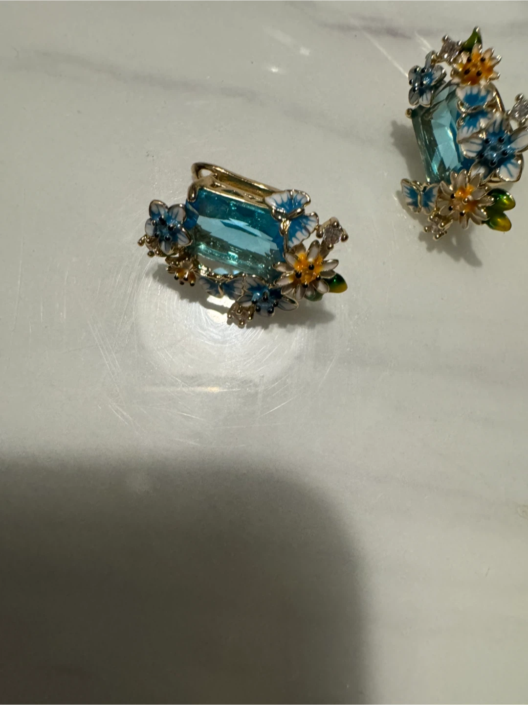 Enamel Flower Crystal Earrings - photo 5
