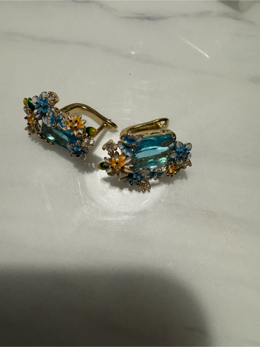 Enamel Flower Crystal Earrings