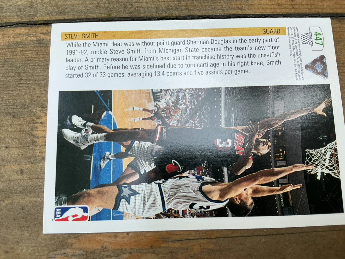 1991-92 UPPER DECK BASKETBALL STEVE SMITH Rookie Card # 447 - photo 3
