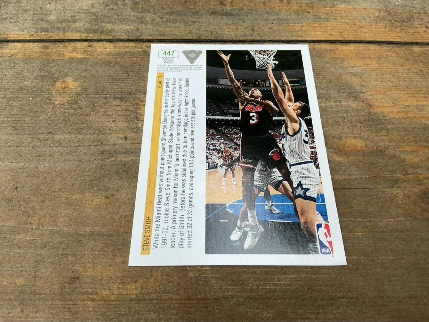 1991-92 UPPER DECK BASKETBALL STEVE SMITH Rookie Card # 447 - photo 2