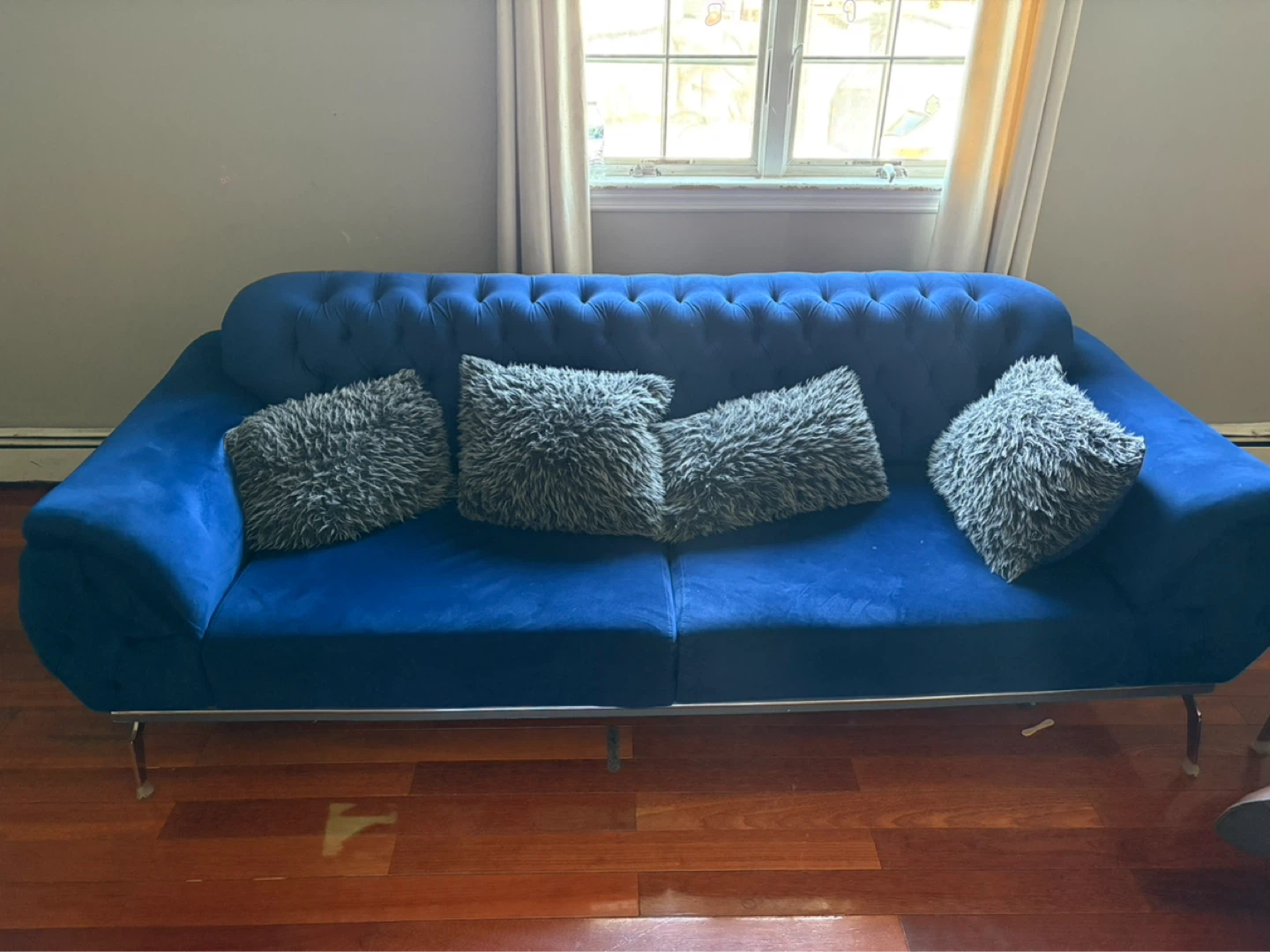 Blue Velvet Tufted Sofa with Silver Legs - photo 2