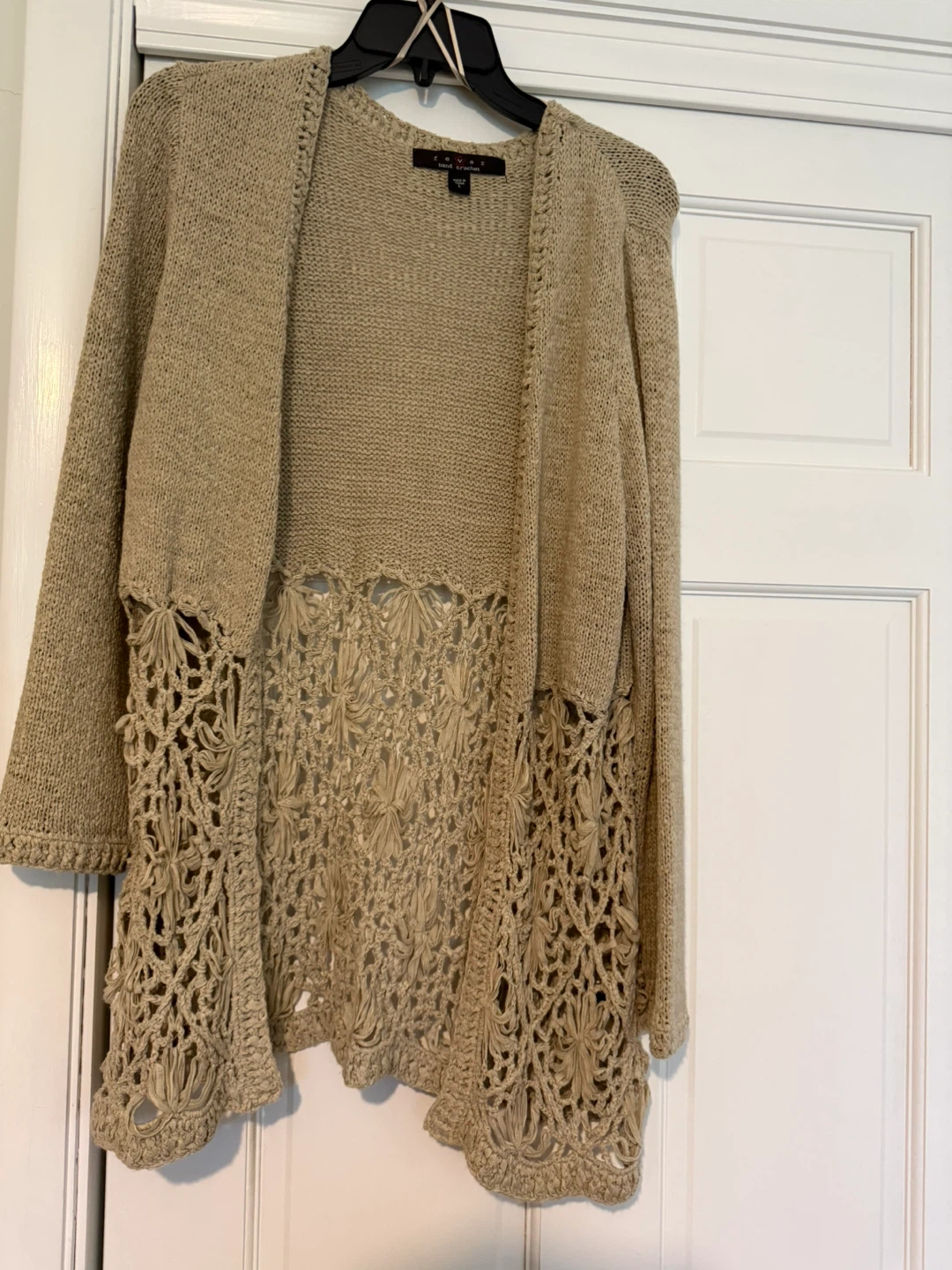 Fever Hand Crochet Cardigan - Beige, Size L