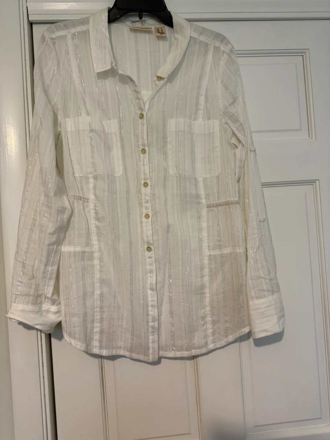 DKNY Jeans White Striped Shirt XL