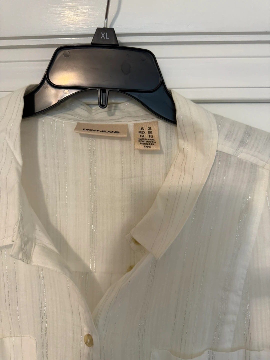 DKNY Jeans White Striped Shirt XL - photo 2