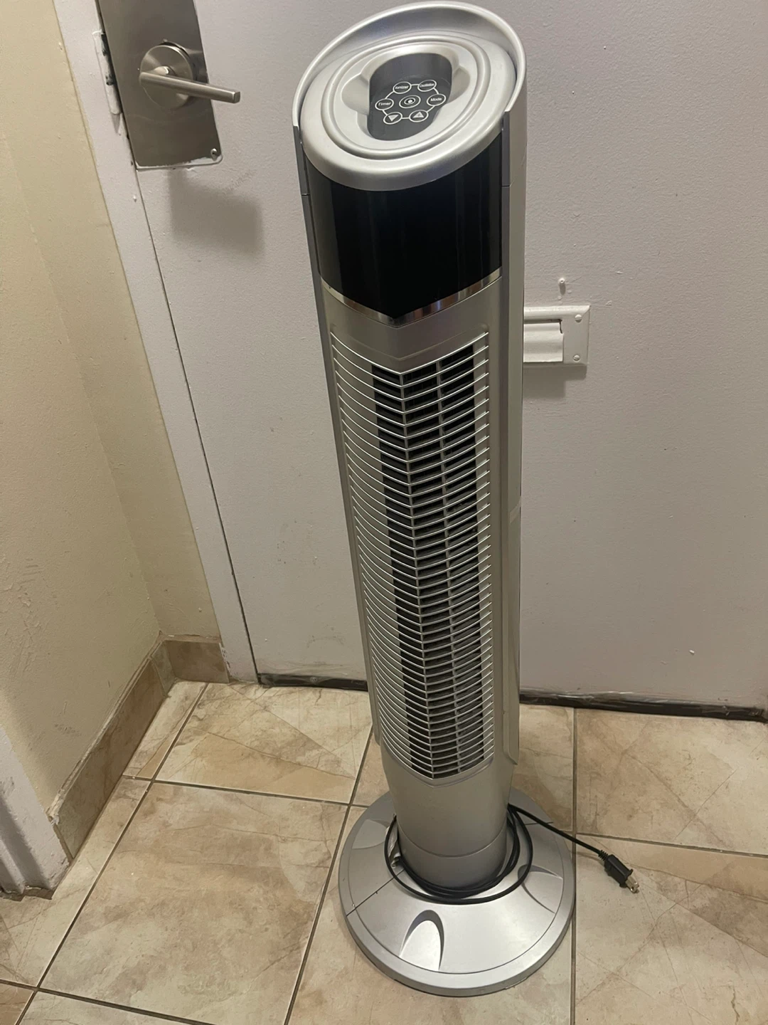 Silver Tower Fan with Ionizer and Timer