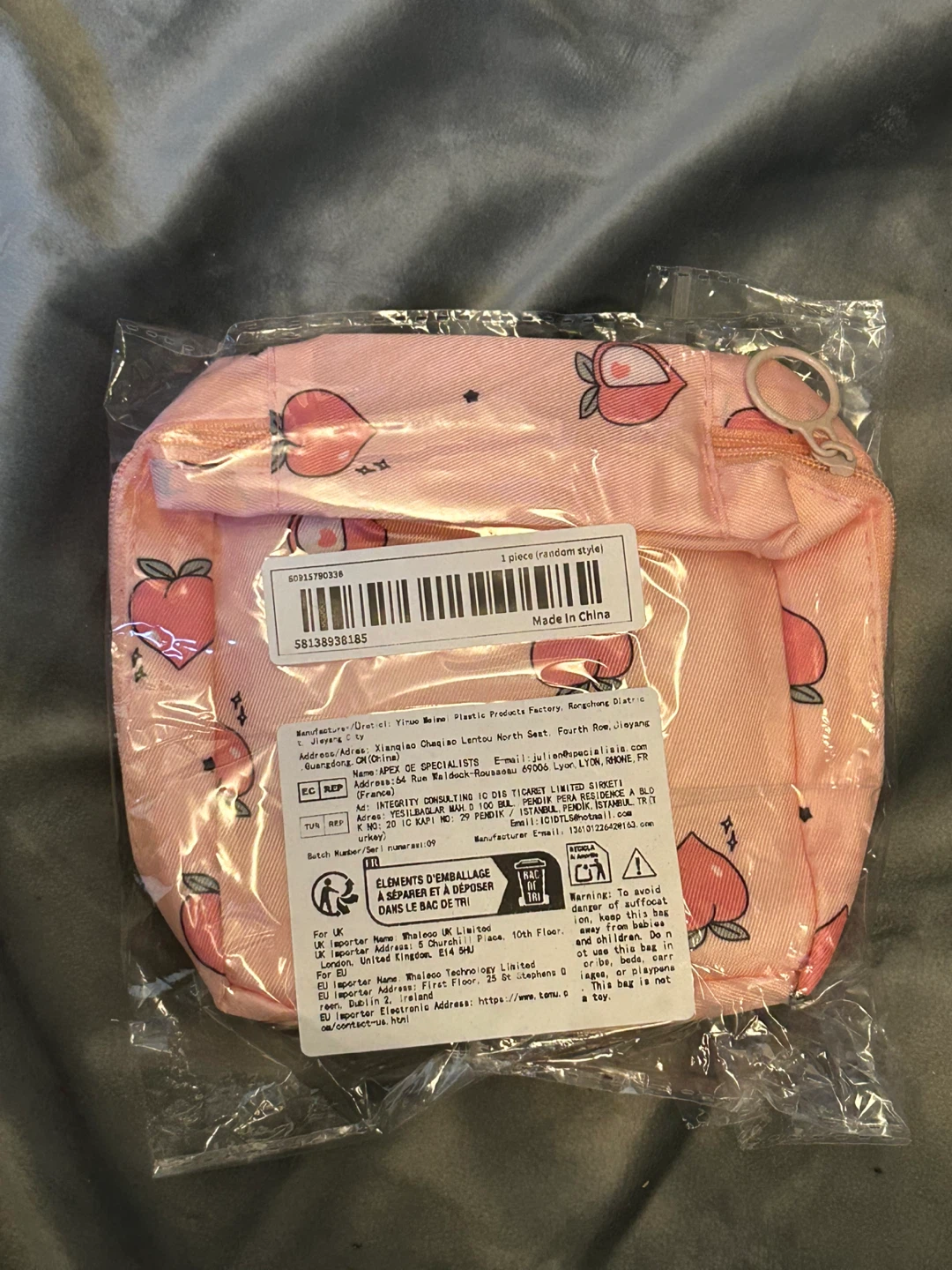 Pink Peach Print Zipper Pouch