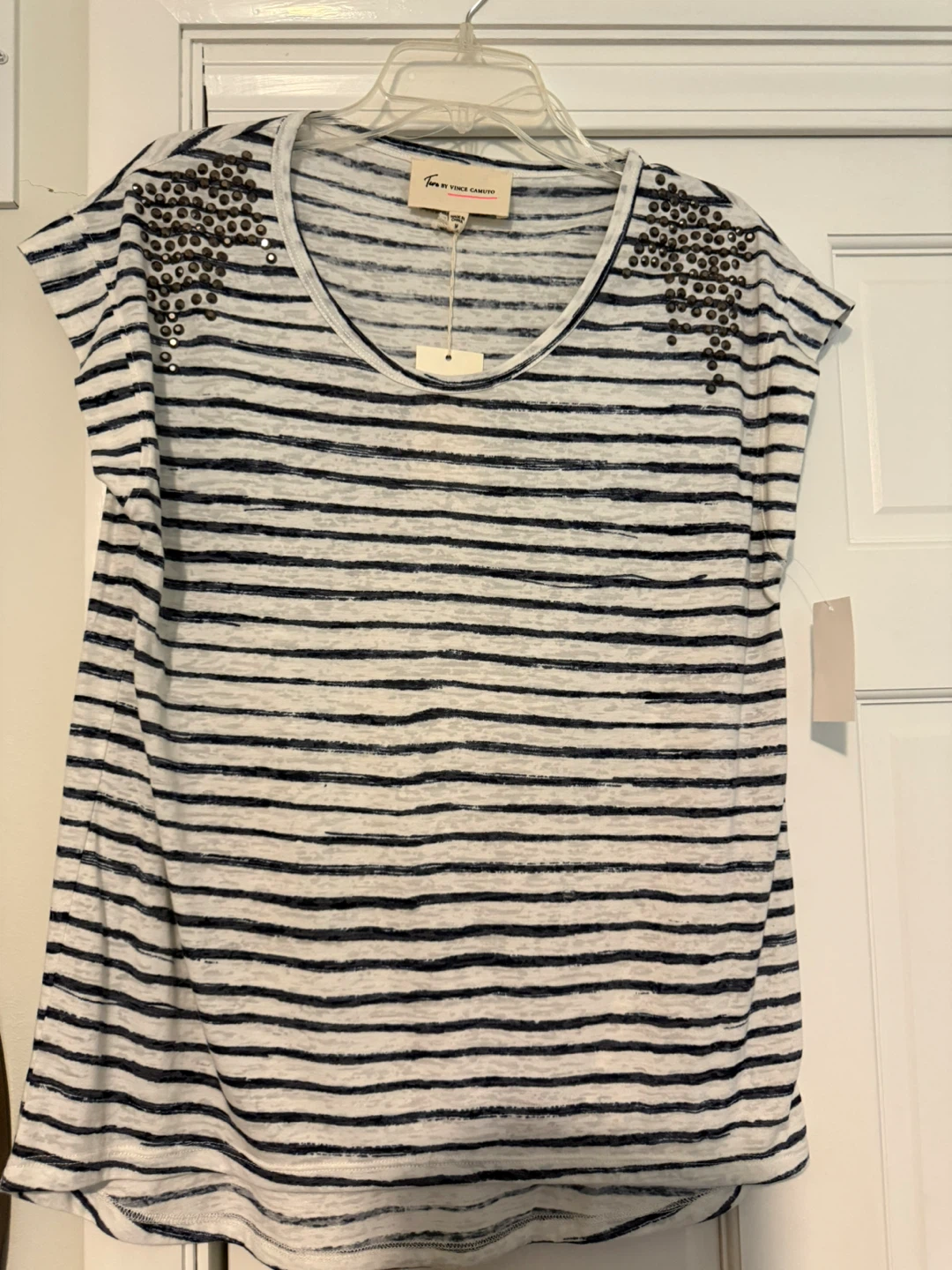 Vince Camuto Striped T-Shirt with Studs - Medium