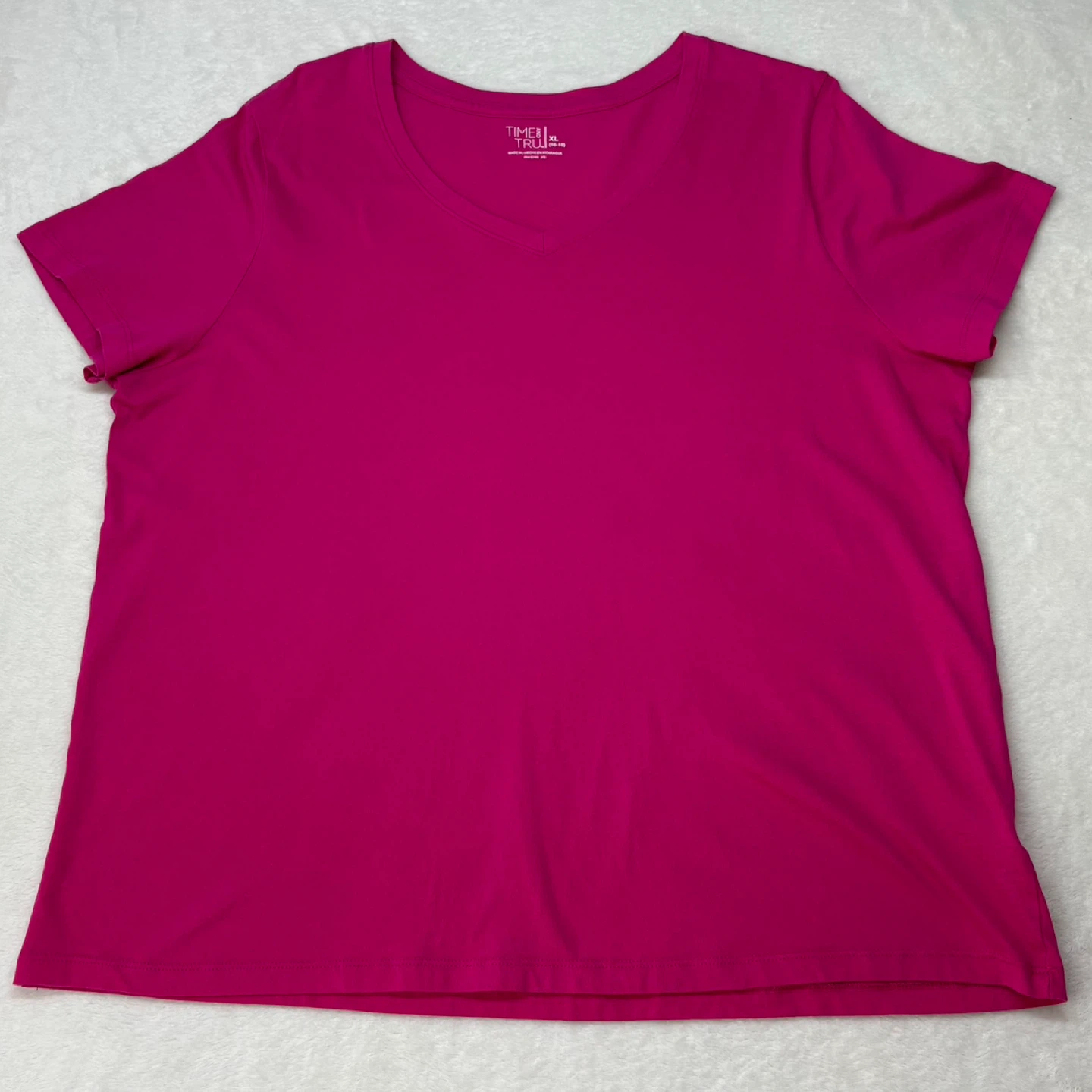 Time and Tru Pink V Neck T Shirt Cotton Basic Tee Size XL - photo 2