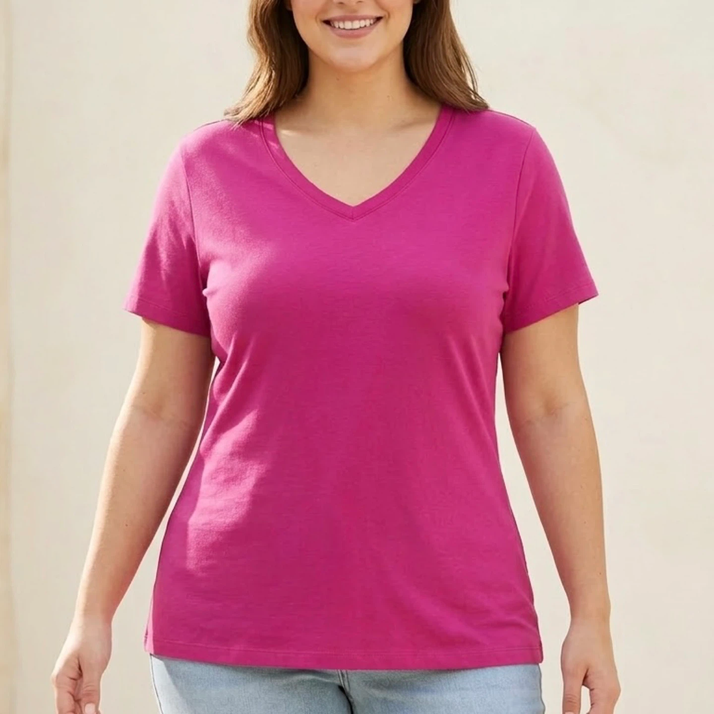Time and Tru Pink V Neck T Shirt Cotton Basic Tee Size XL