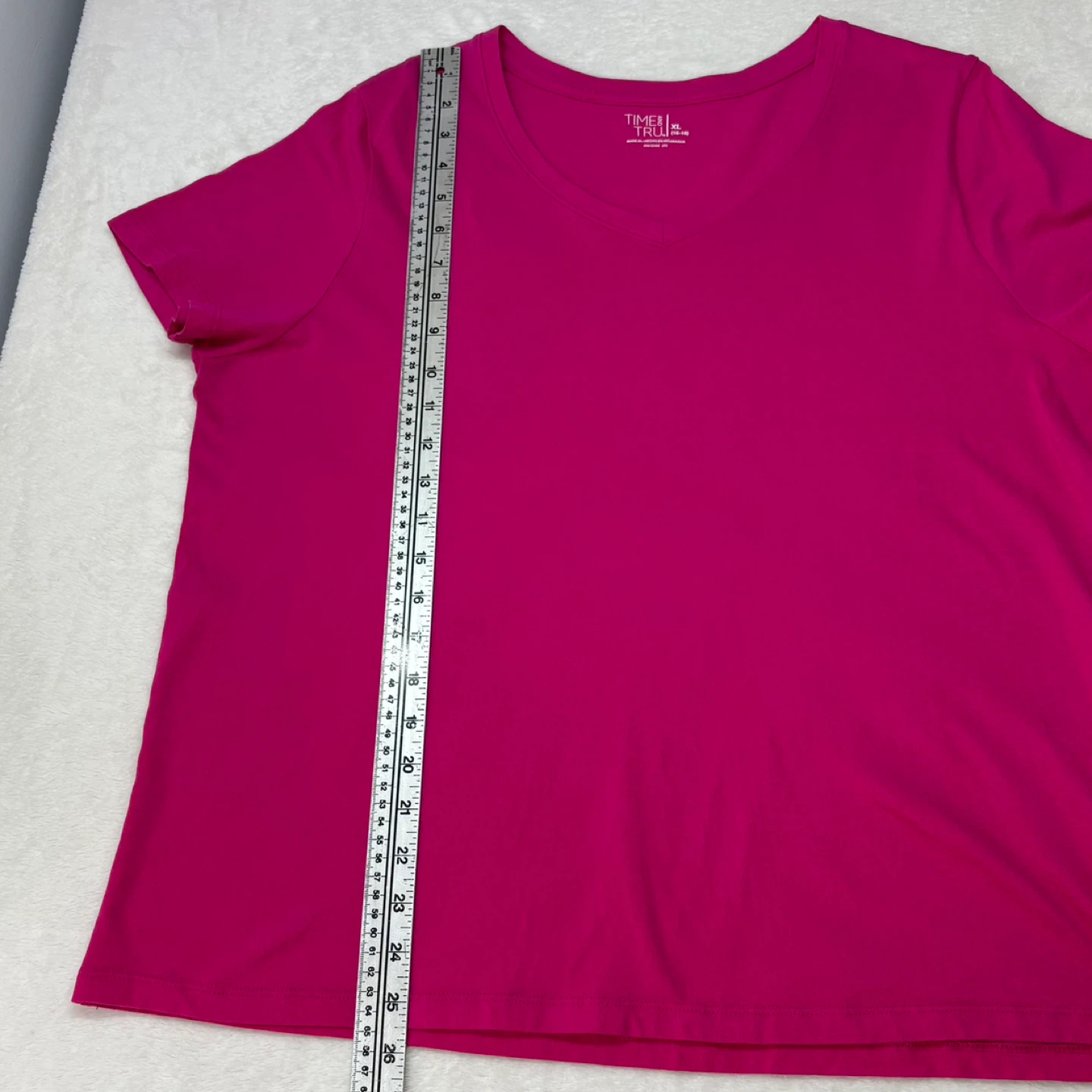 Time and Tru Pink V Neck T Shirt Cotton Basic Tee Size XL - photo 5