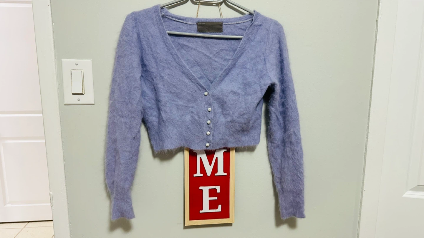 Purple Cropped Fuzzy Cardigan - photo 2