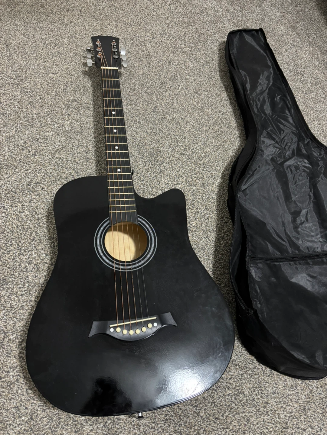 Black Acoustic Guitar with Gig Bag and Capo