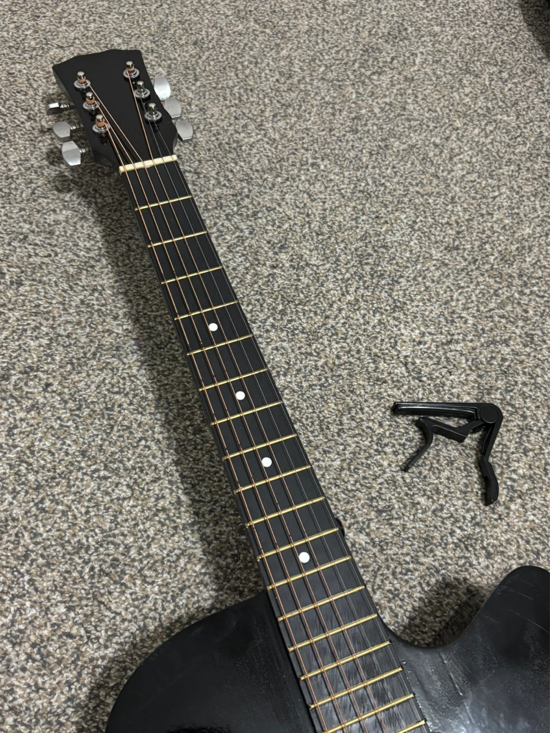 Black Acoustic Guitar with Gig Bag and Capo - photo 2