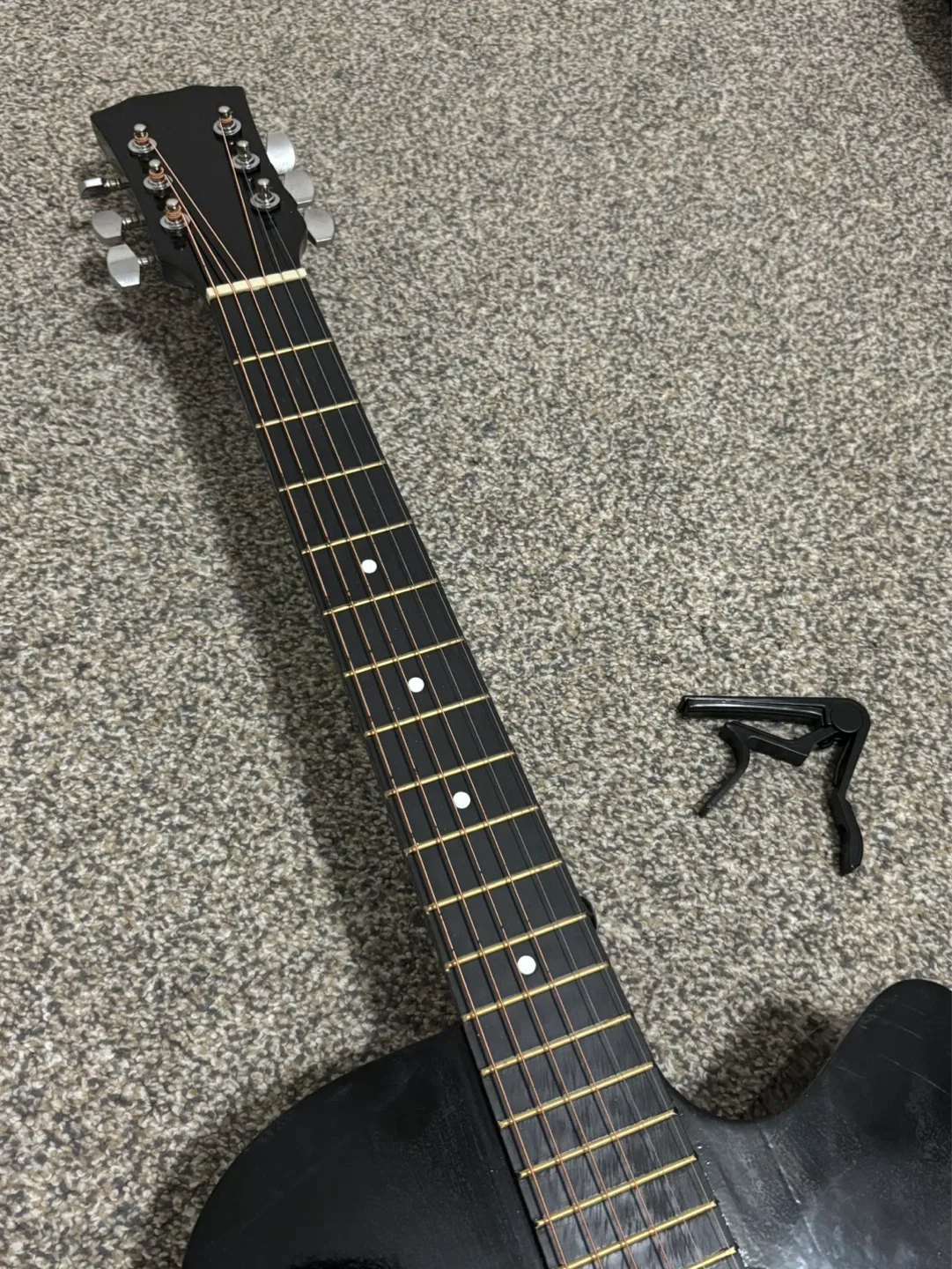 Black Acoustic Guitar with Gig Bag and Capo - photo 2