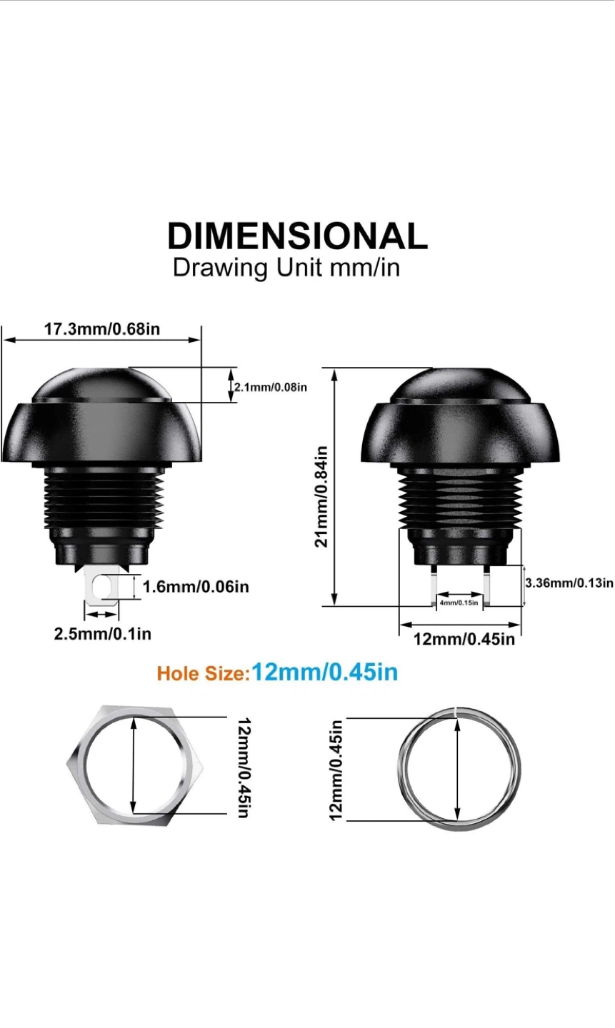12pcs 12mm Waterproof Push Button Switches - photo 5
