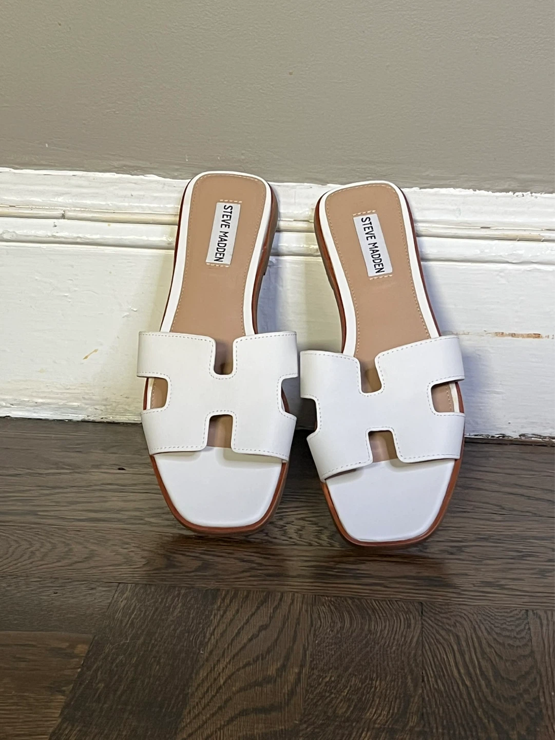 Steve Madden White H-Band Slide Sandals