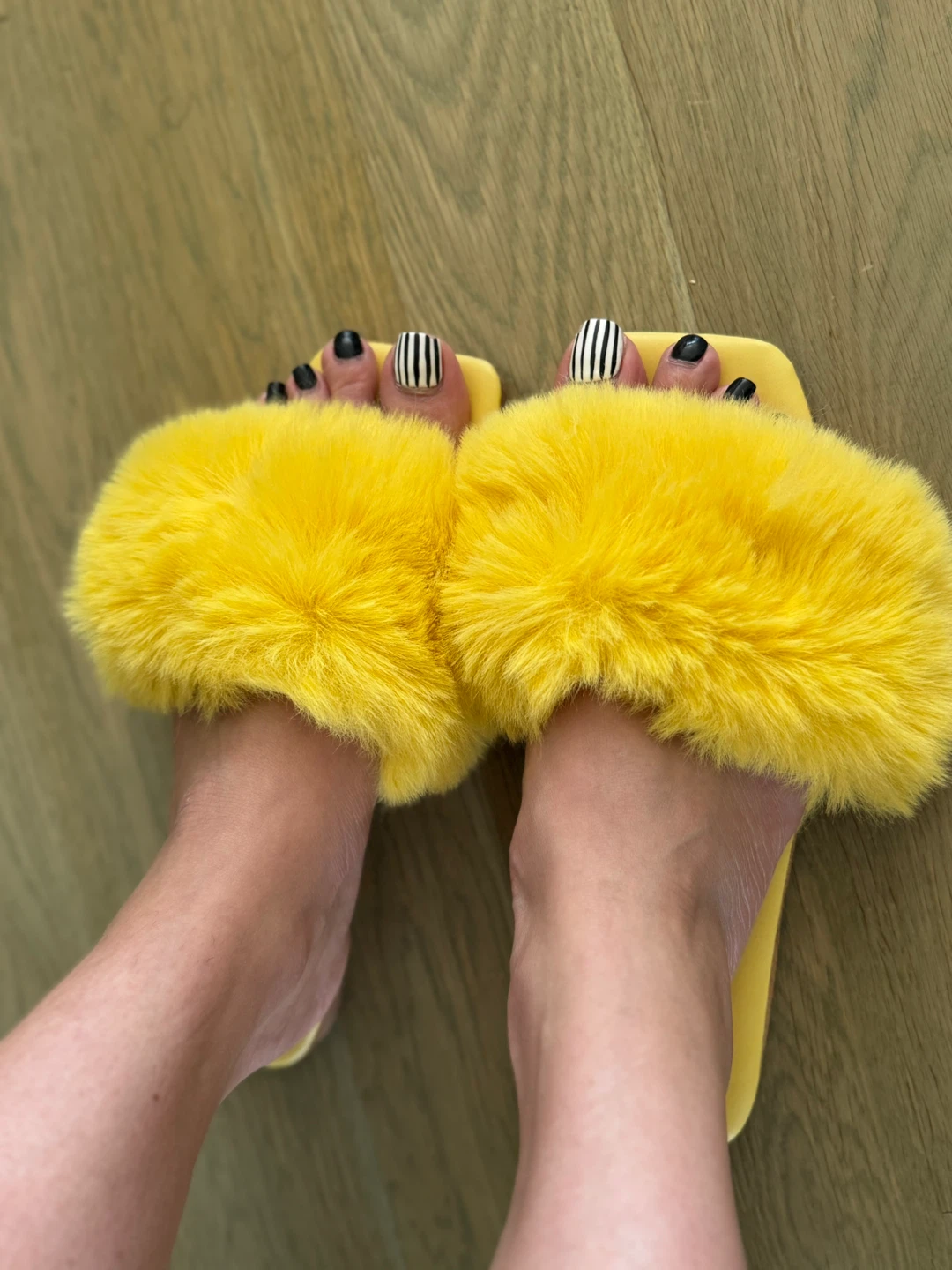 Yellow Faux Fur Slides