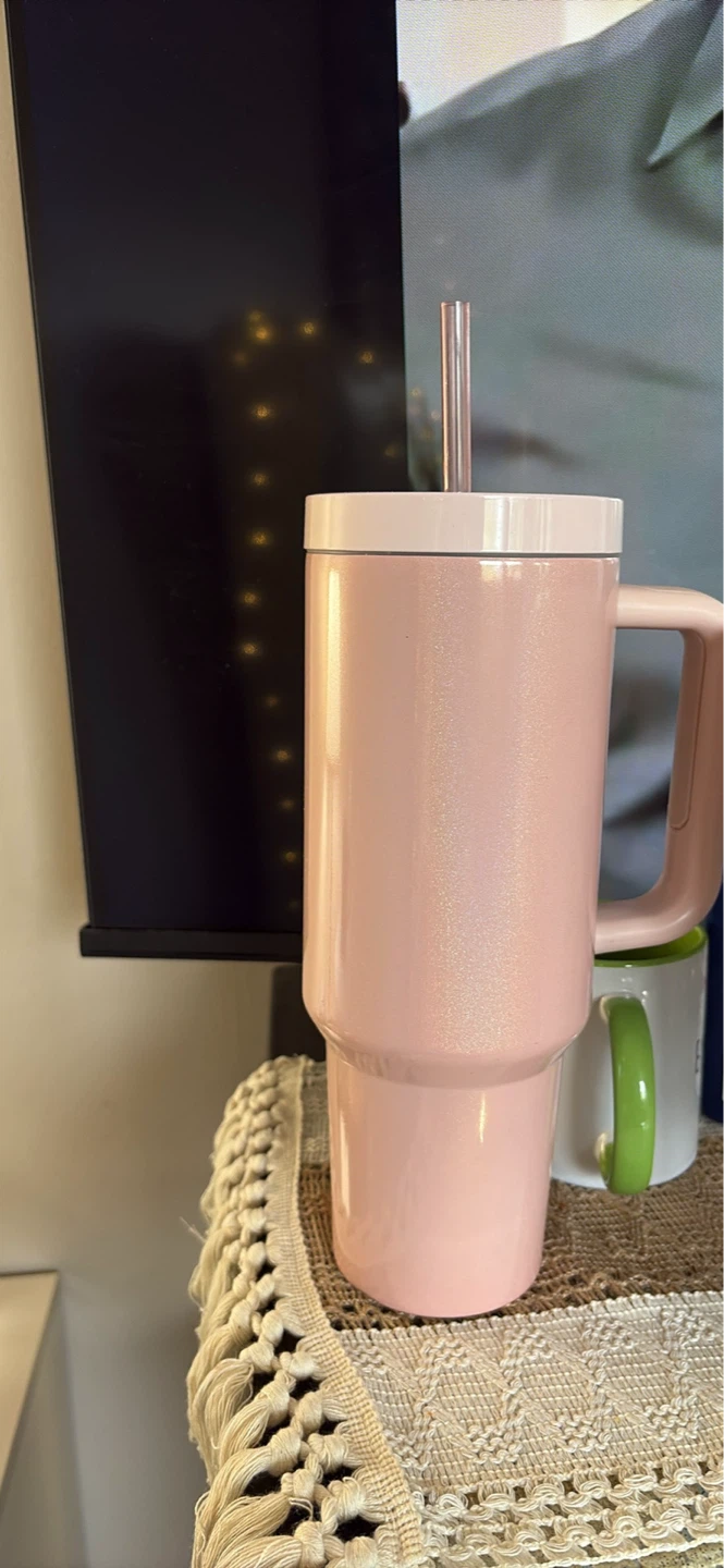 Pink Insulated Tumbler with Straw and Handle
