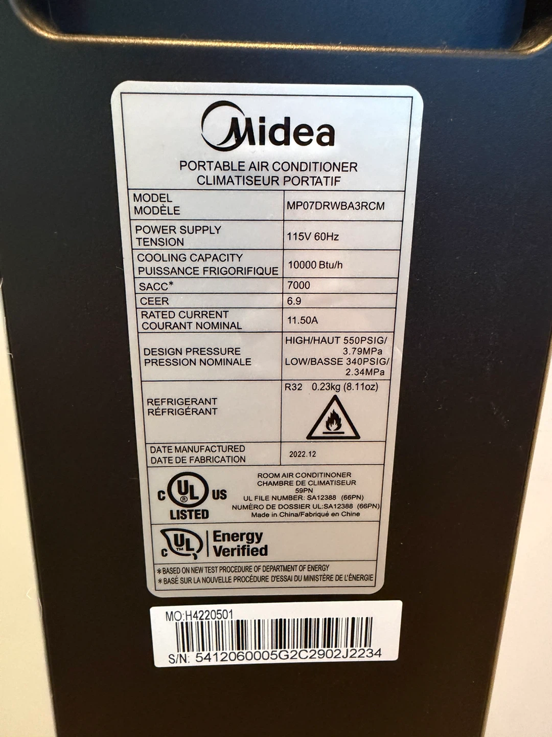 Midea Portable Air Conditioner MP07DRWBA3RCM 10000 BTU - photo 2