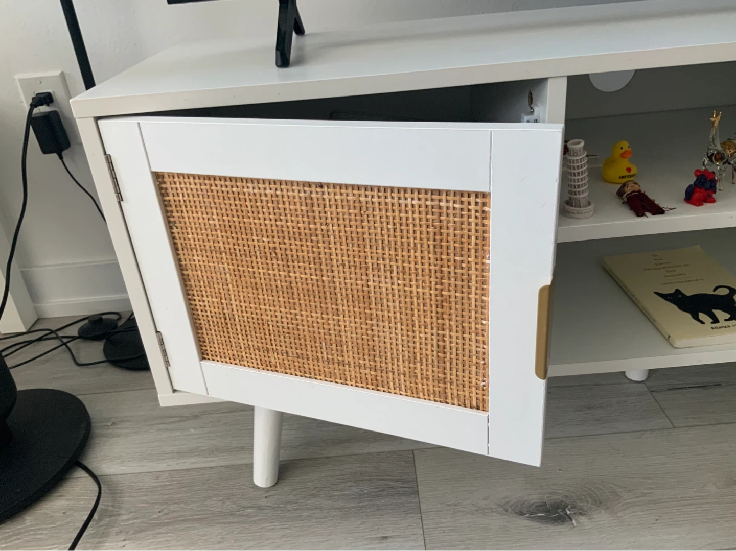 White Media Console with Rattan Doors - photo 2