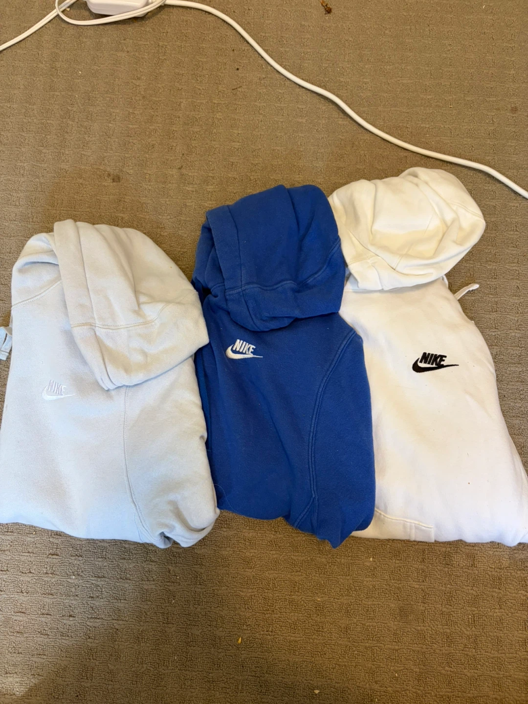 3 Nike Hoodies - Blue, White, Light Blue