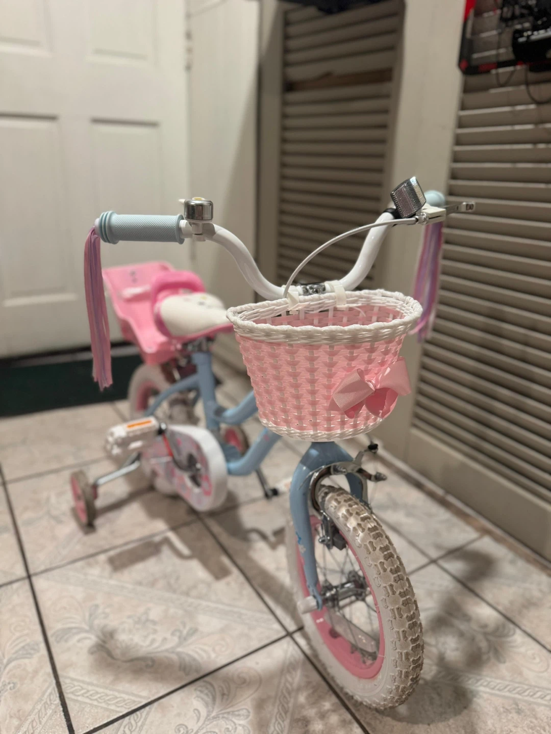 Kids Pink and Blue Bicycle with Basket and Training Wheels - photo 2