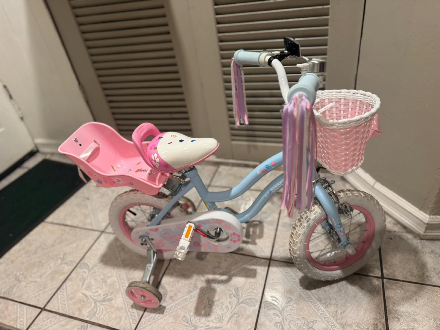 Kids Pink and Blue Bicycle with Basket and Training Wheels - photo 3