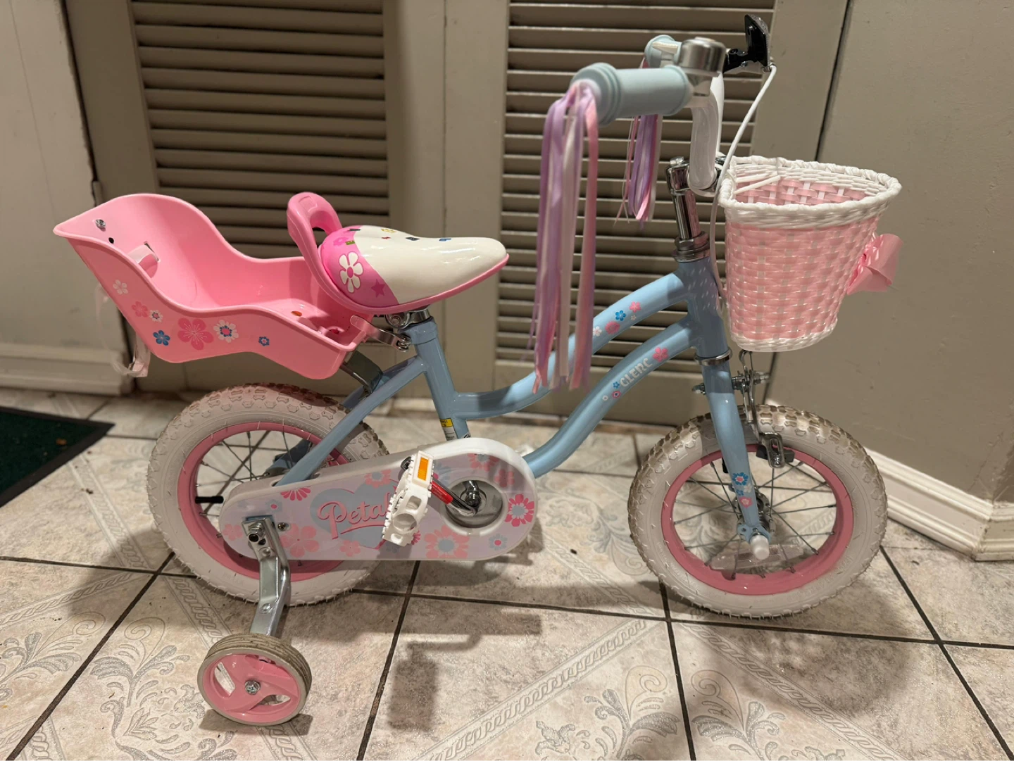 Kids Pink and Blue Bicycle with Basket and Training Wheels