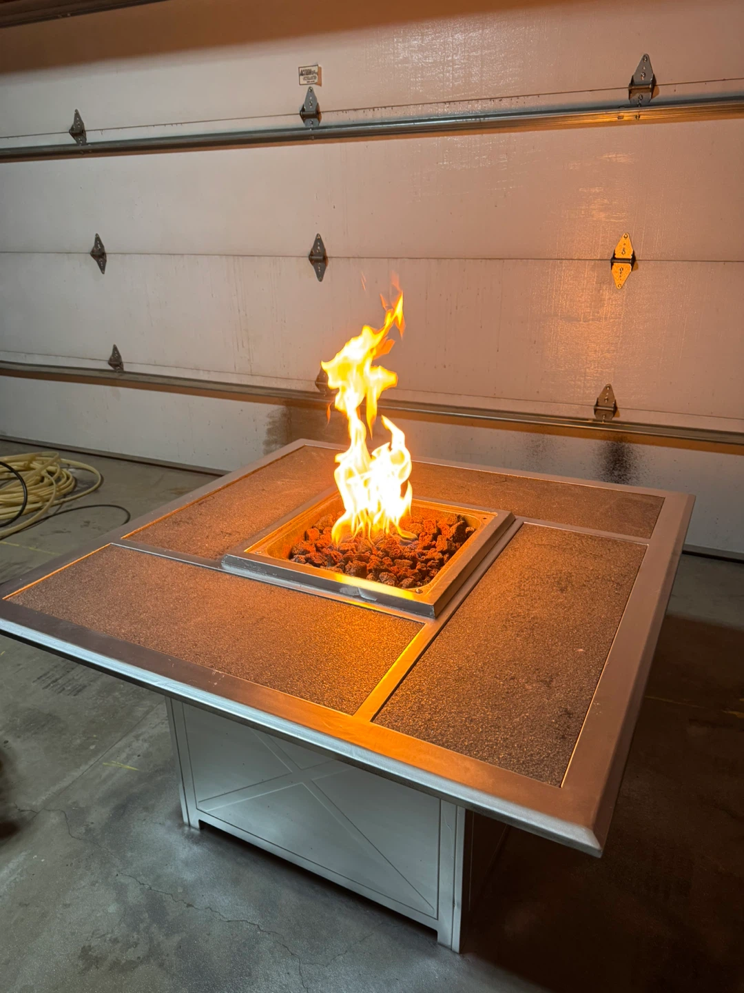Square Fire Pit Table with Stone-Look Inlay