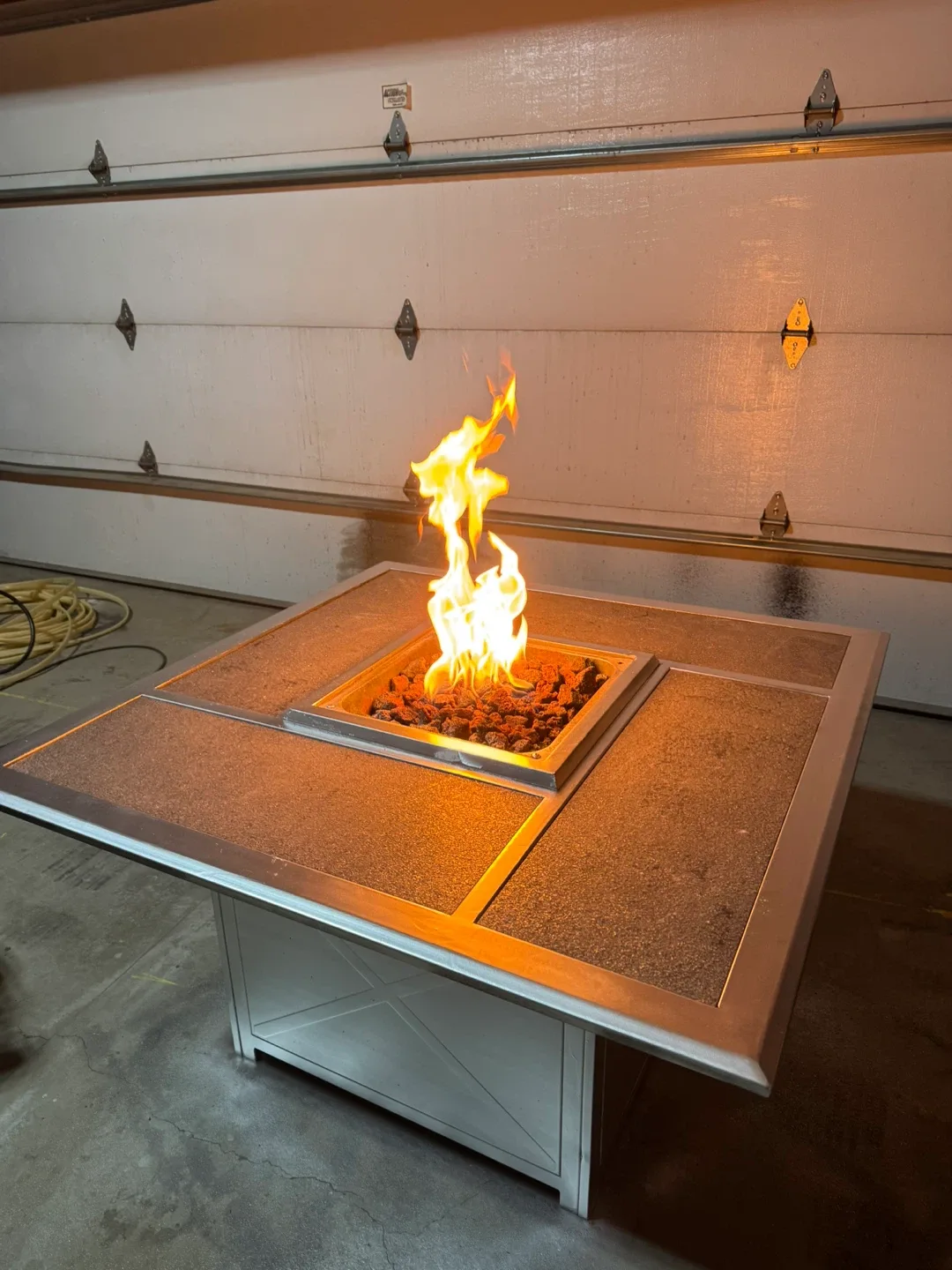 Square Fire Pit Table with Stone-Look Inlay