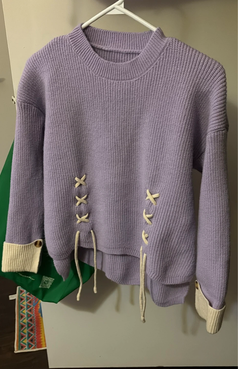 Purple Lace-Up Knit Sweater