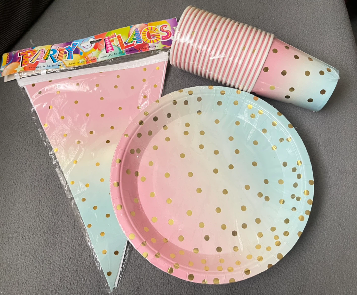 Pastel Party Supplies Set -20 Plates, 20 Cups & Flags - photo 2