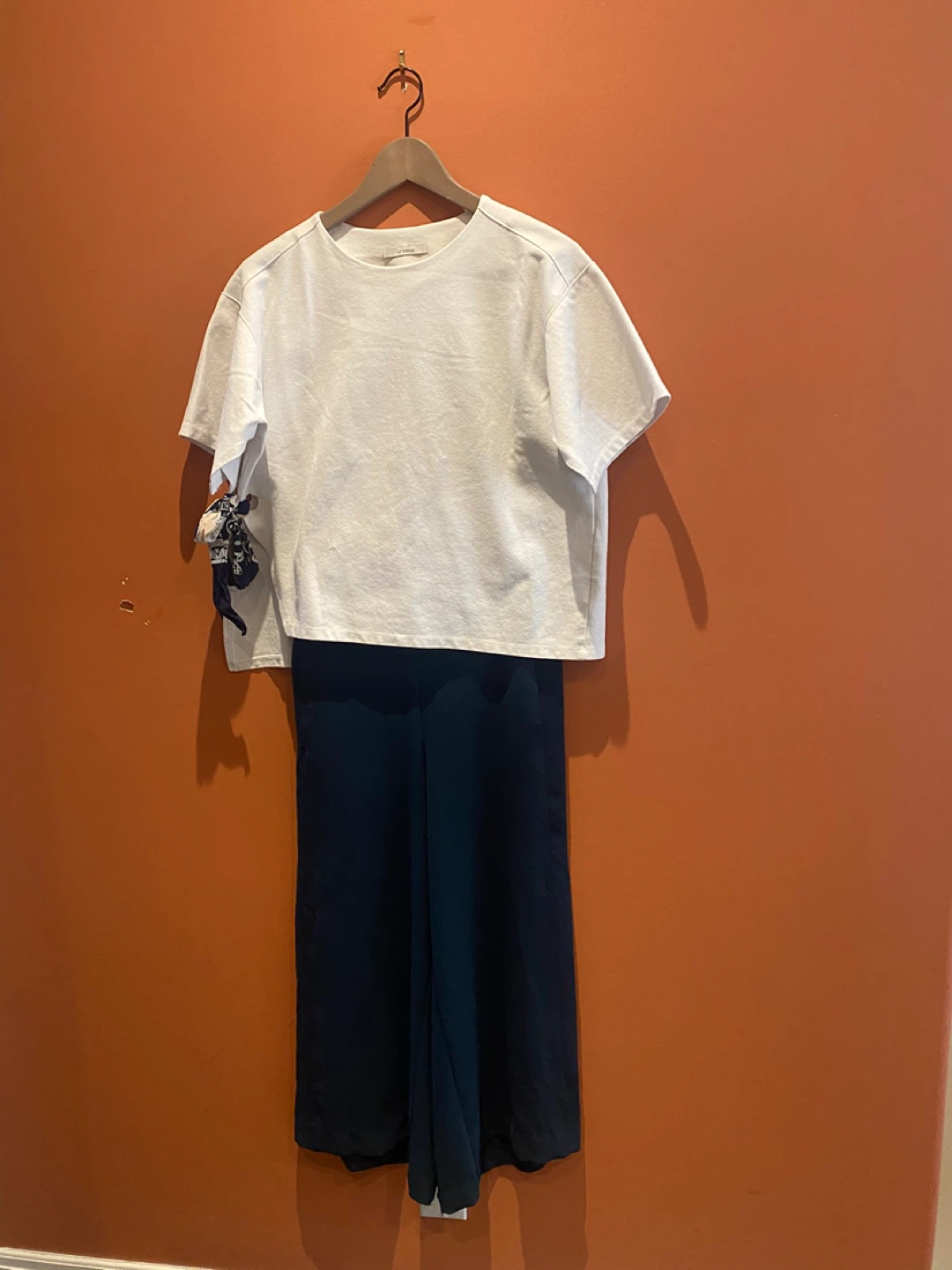 White T-Shirt and Navy Culottes Set