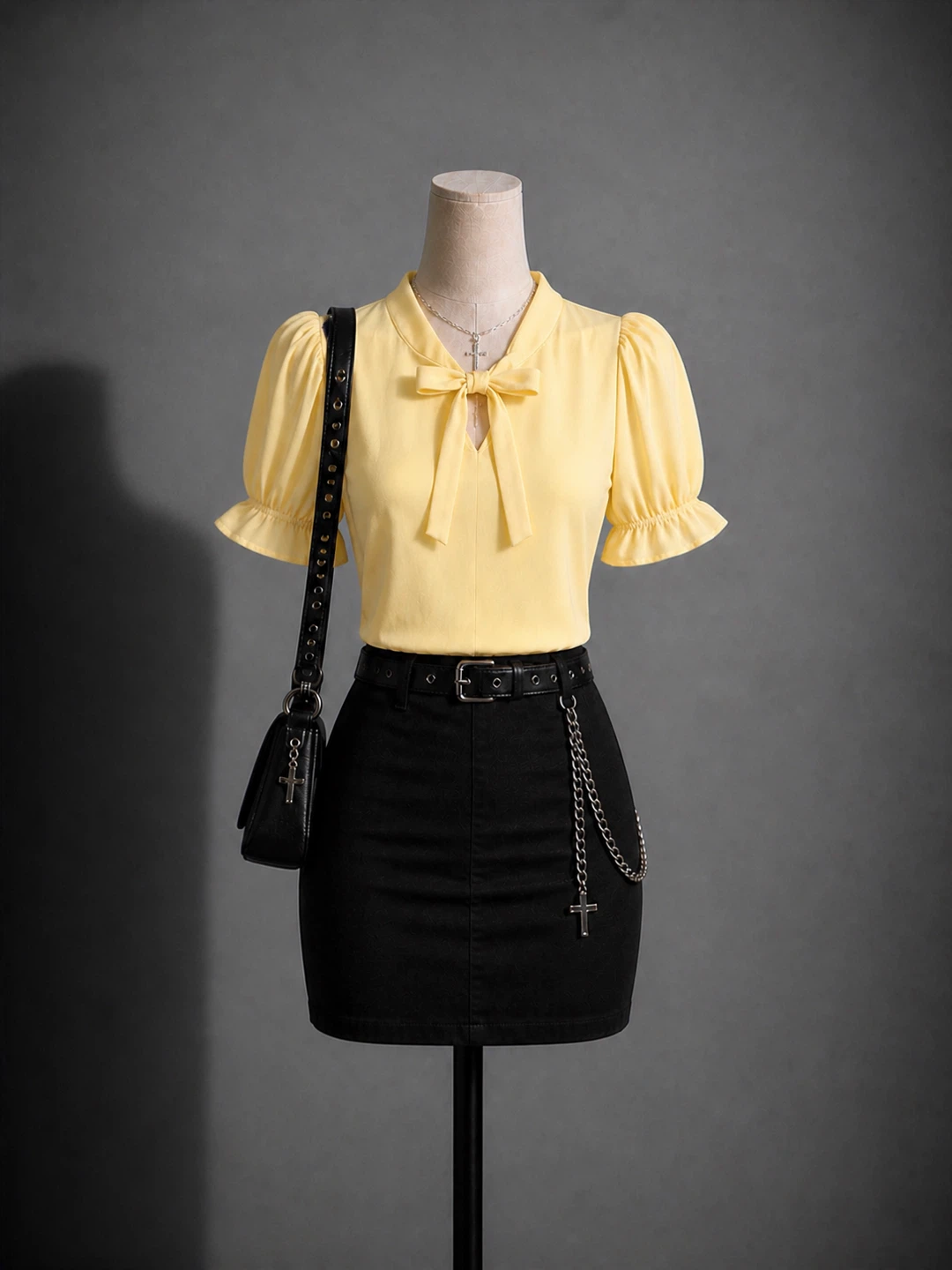 Shein Sunny Yellow V Neck Tie Front Blouse