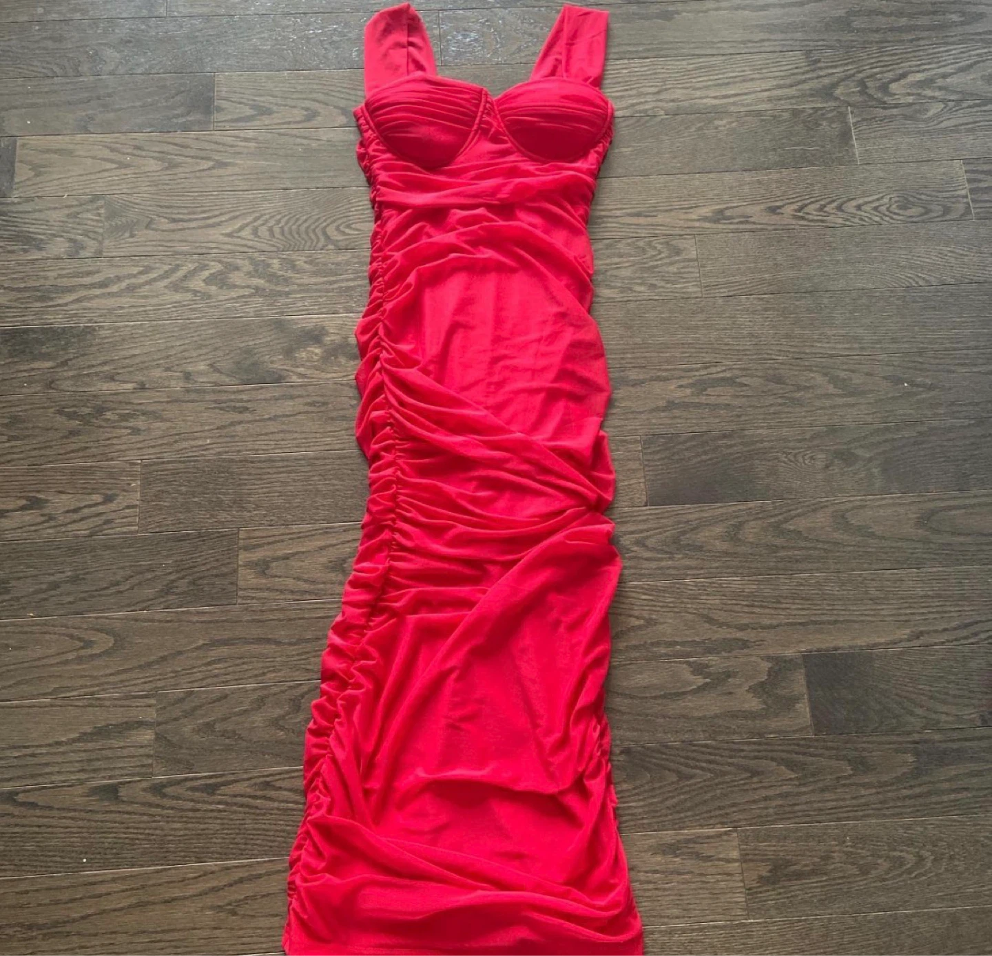 Red Ruched Bodycon Midi Dress - photo 2