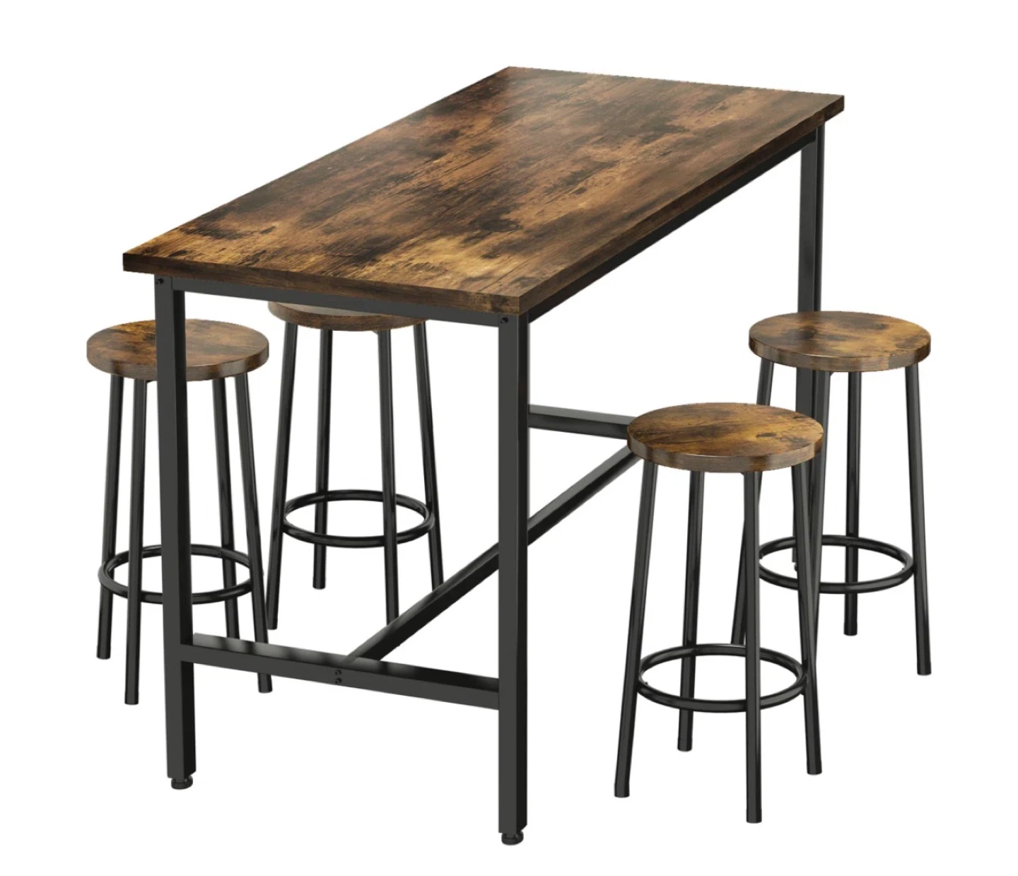 Rustic Brown Bar Table Set with 4 Stools