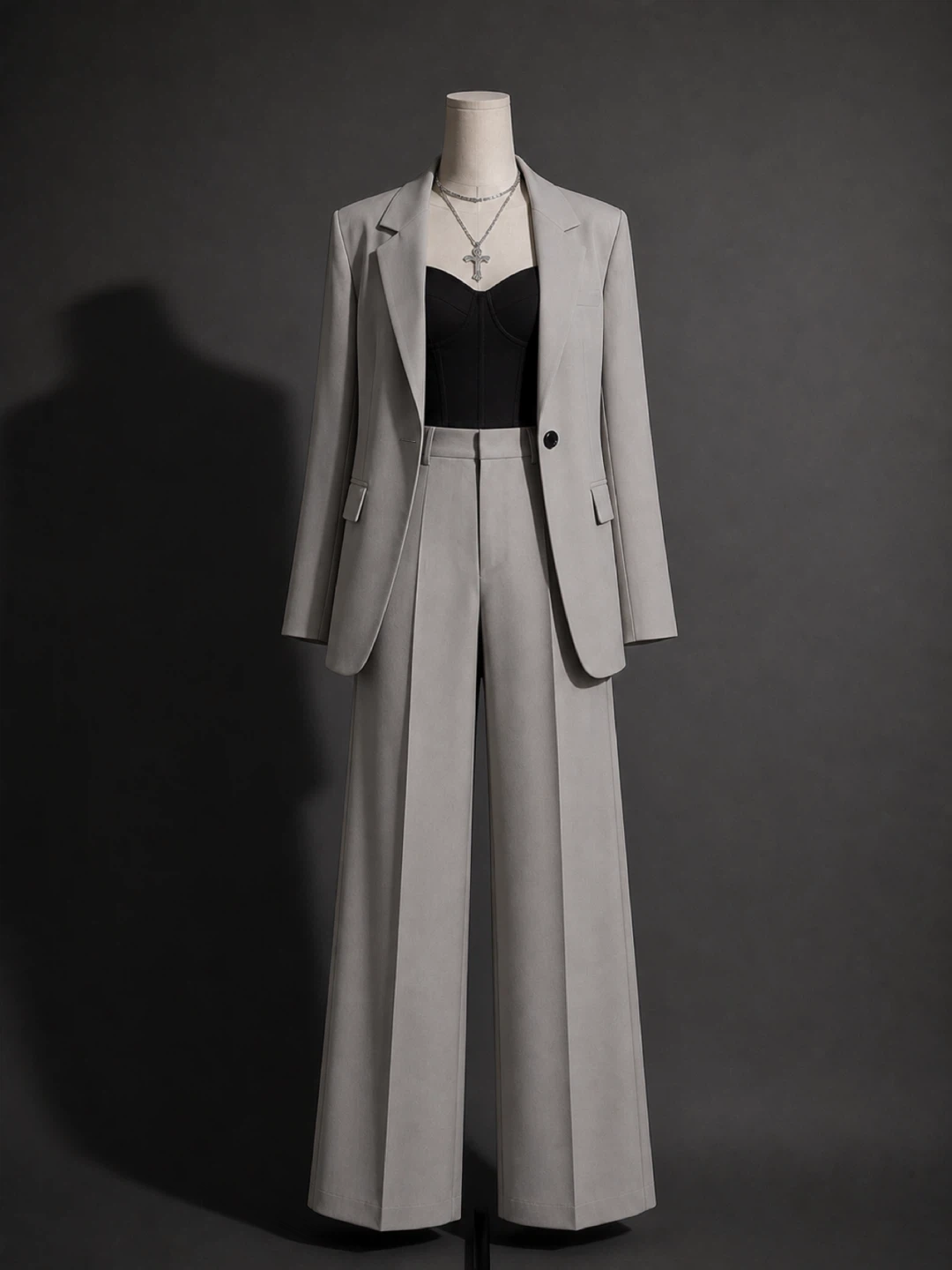 Shein Light Beige Blazer & High Waisted Wide Leg Trouser Set