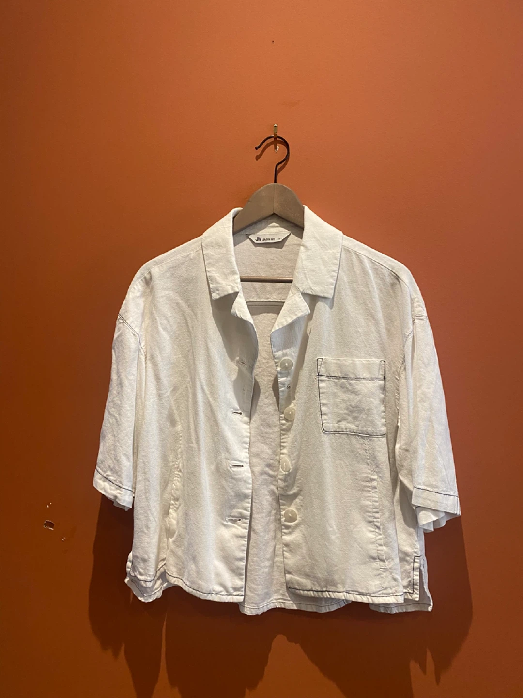 JW Anderson White Linen Blend Cropped Shirt
