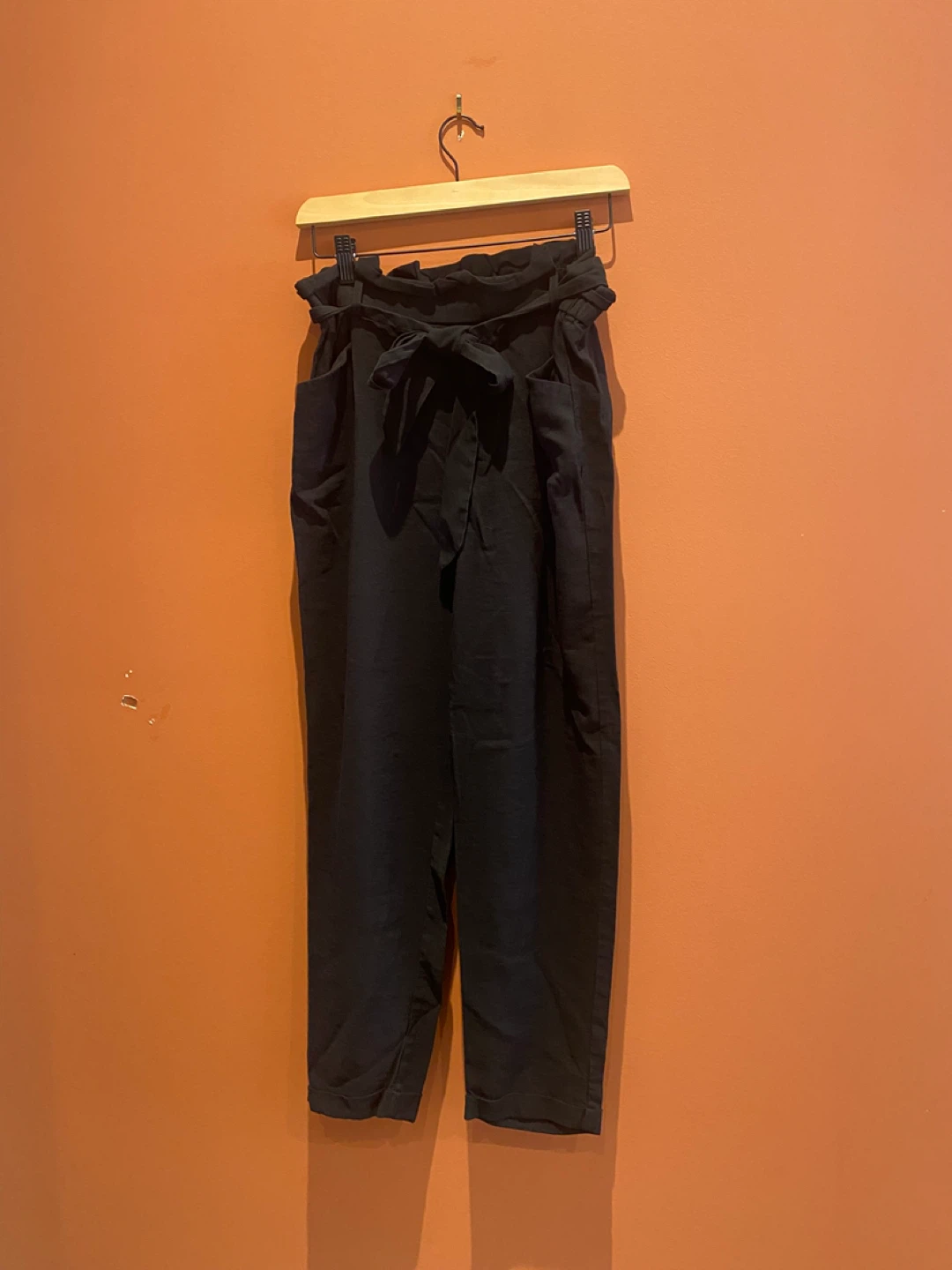 Zara black High-Waisted Paperbag Pants with Belt