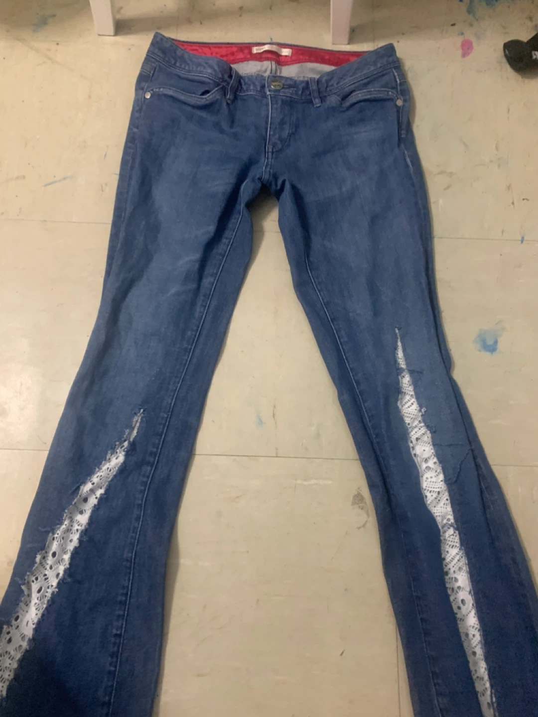 Women's Blue Jeans with Lace Inset