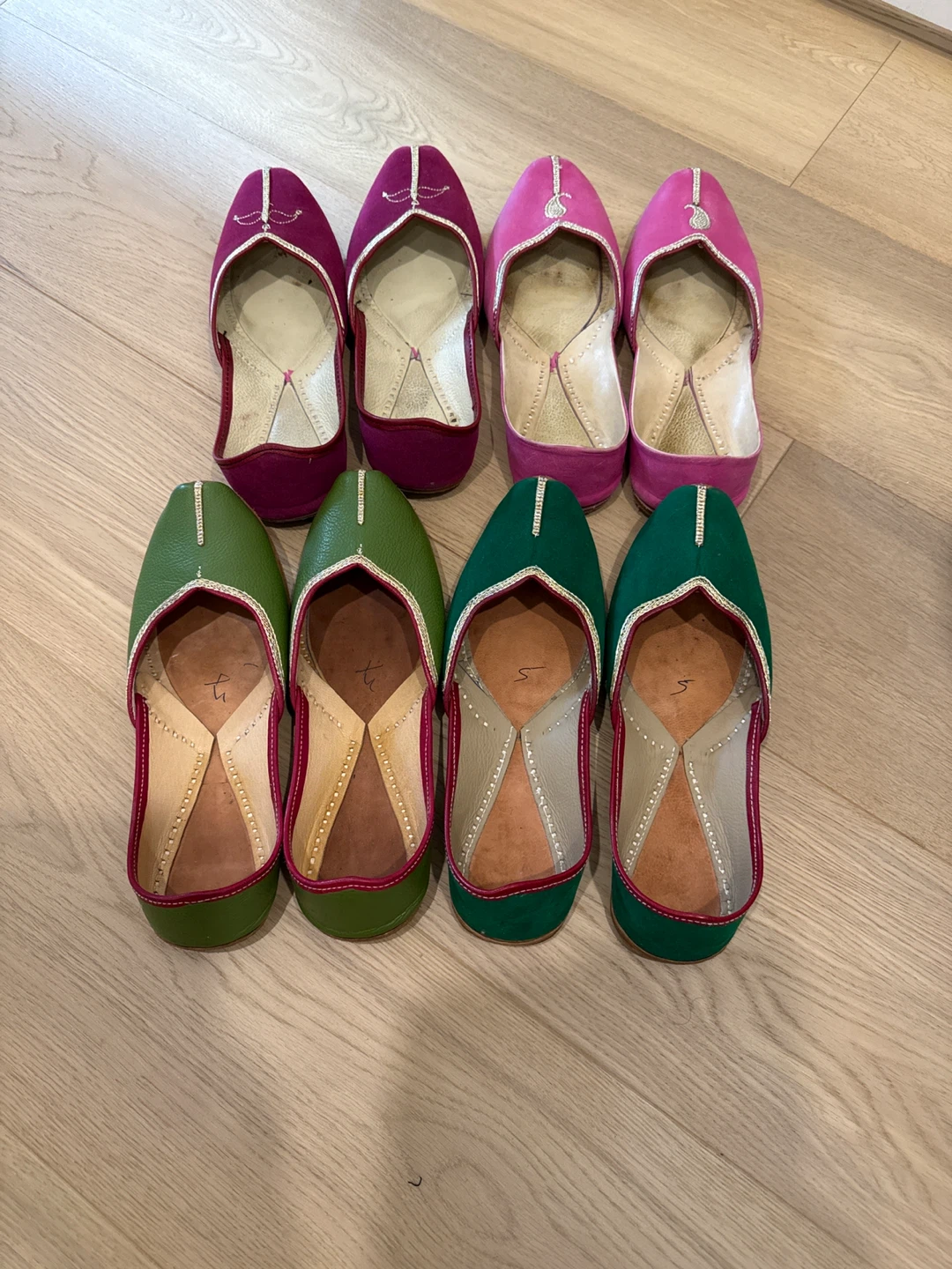 2 Pairs Jutti/Mojari Flat Shoes - Pink & Green