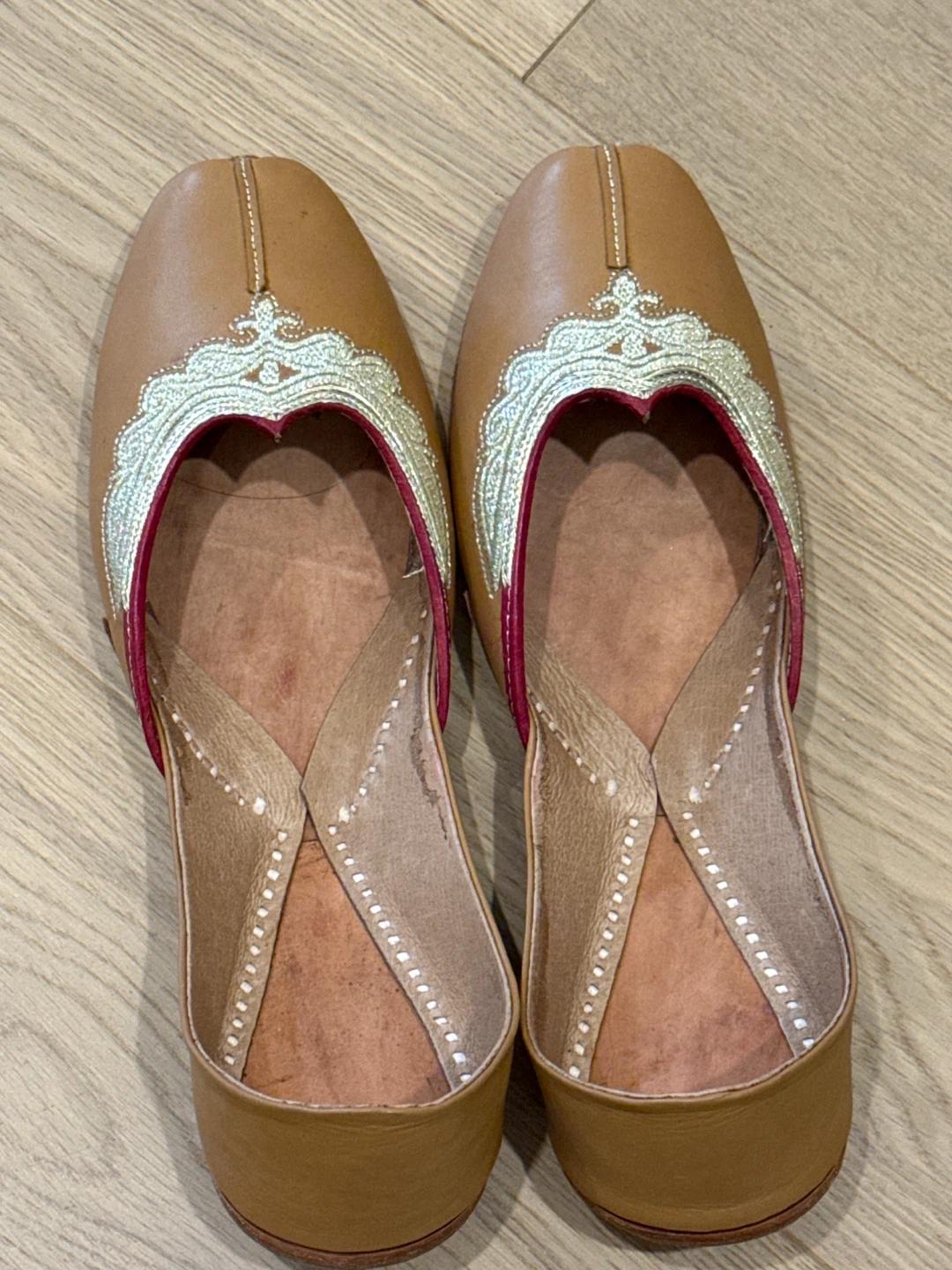 Brown Leather Jutti with Silver Embroidery