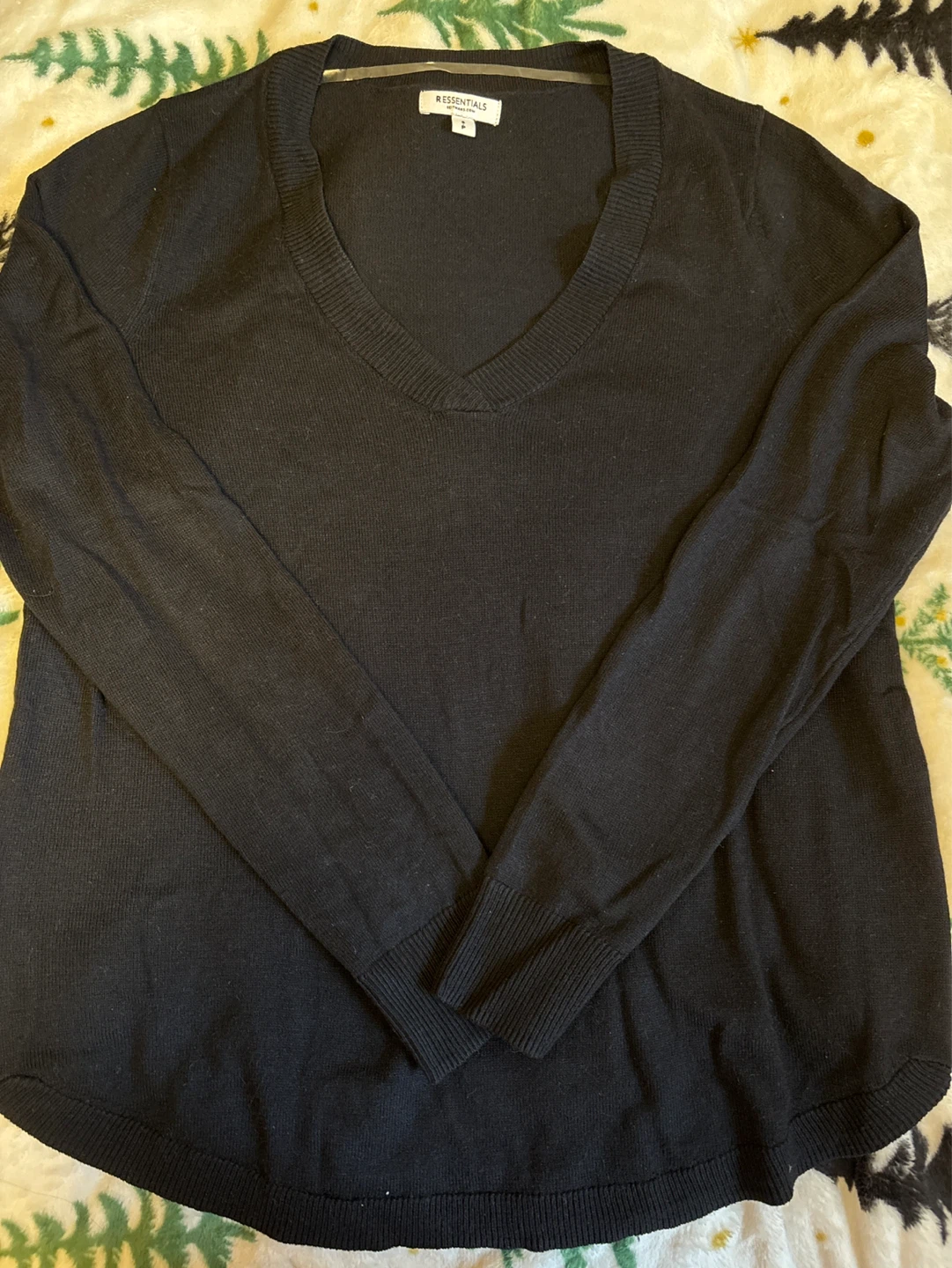 Essentials Black V-Neck Sweater - Size S