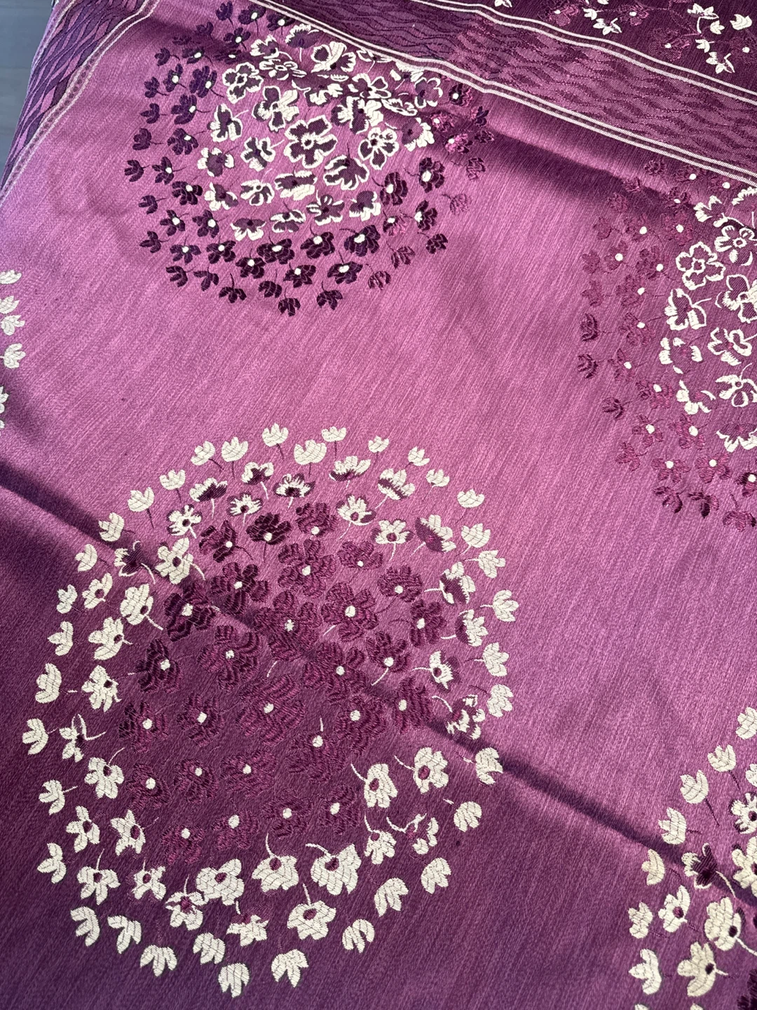 Purple Floral Print Satin Scarf