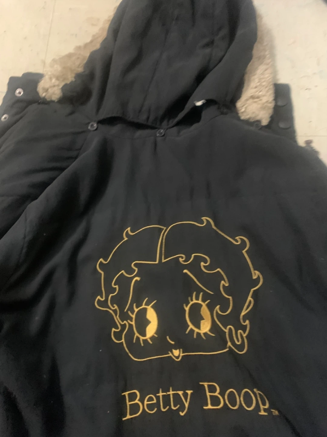 Betty Boop Black Winter Jacket with Fur Hood
