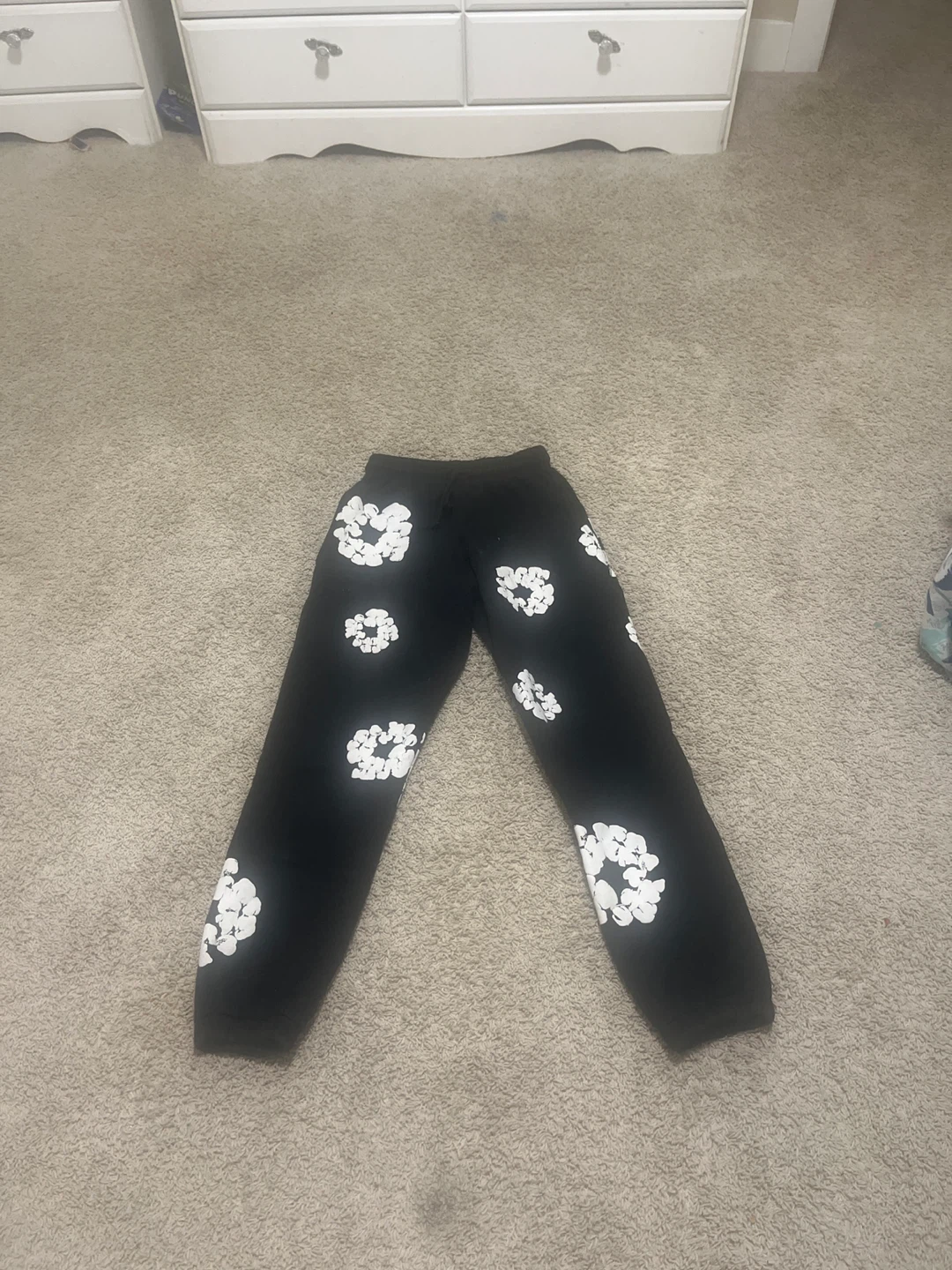 Denim Tears Sweatpants Black White Flower Print Size S