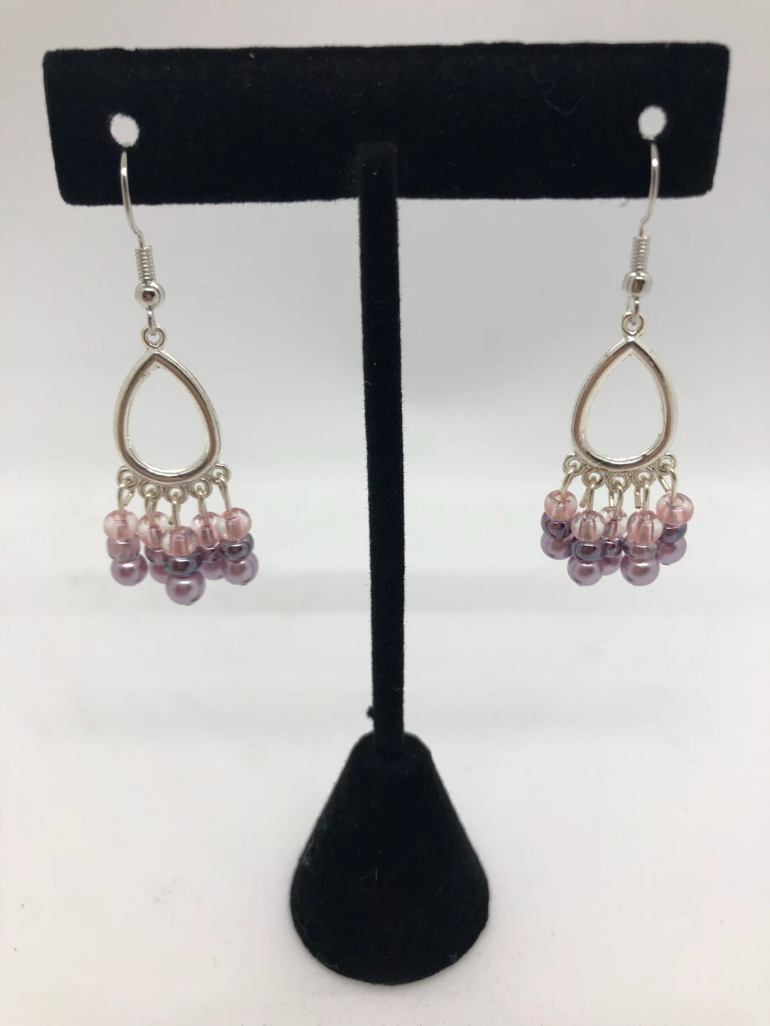 Teardrop Dangle Earrings with Purple Beads