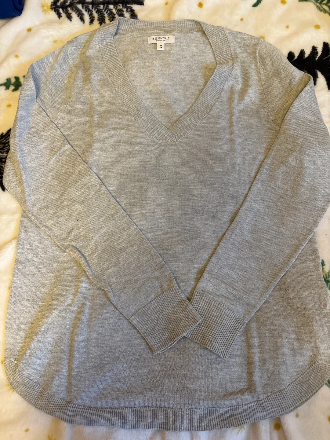 Essentials V-Neck Grey Sweater - size small