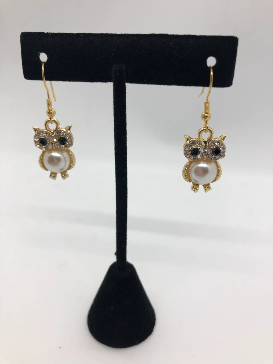 Gold Owl Earrings with Pearl